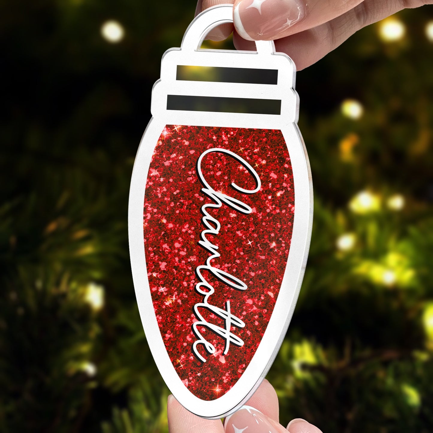 Personalized Name Christmas Light Bulb Ornament - Family Keepsake