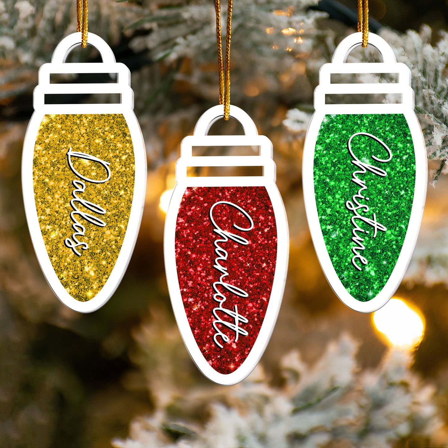 Personalized Name Christmas Light Bulb Ornament - Family Keepsake