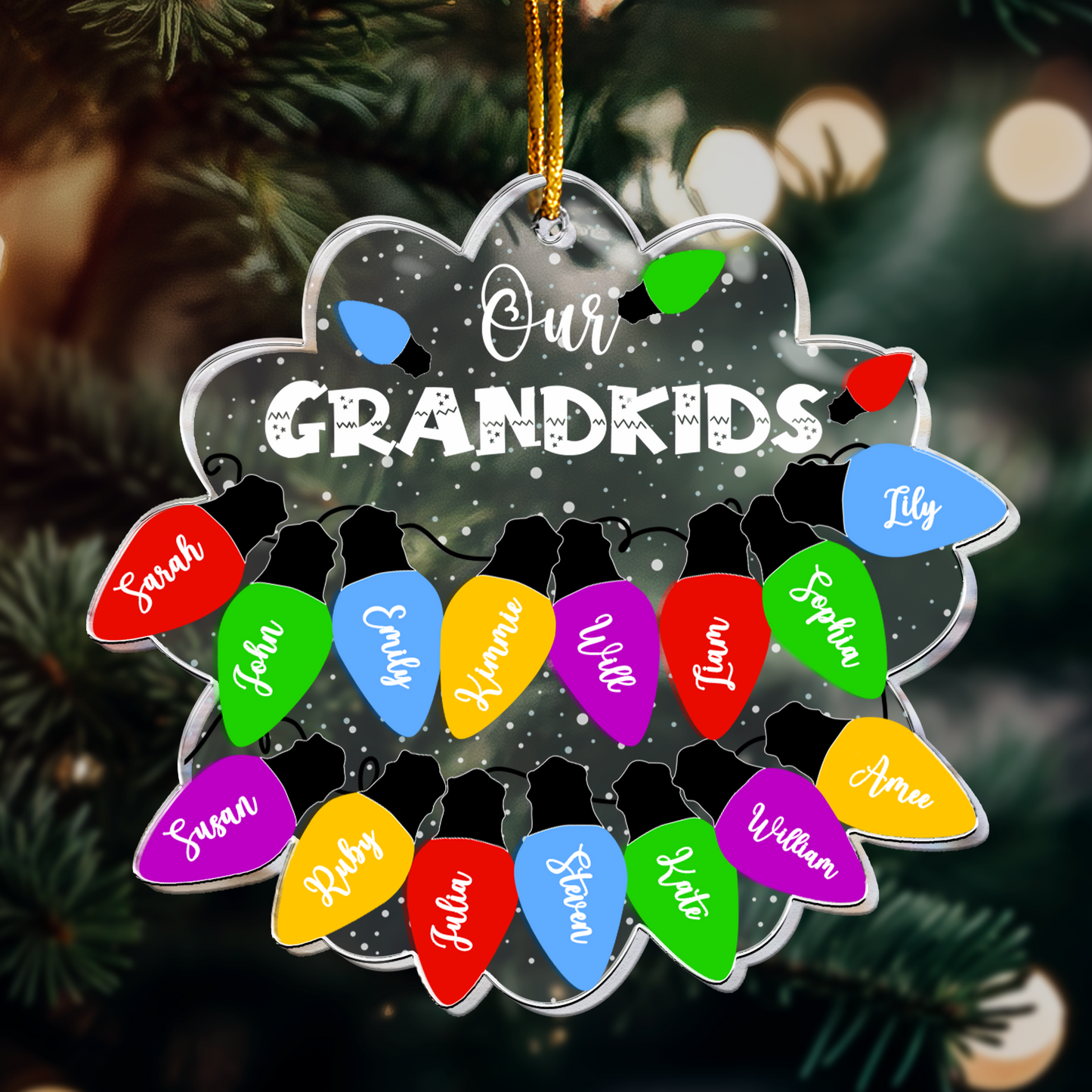Personalized Our GRANDKIDS Christmas Light Ornament - Custom Name Keepsake for Grandparents