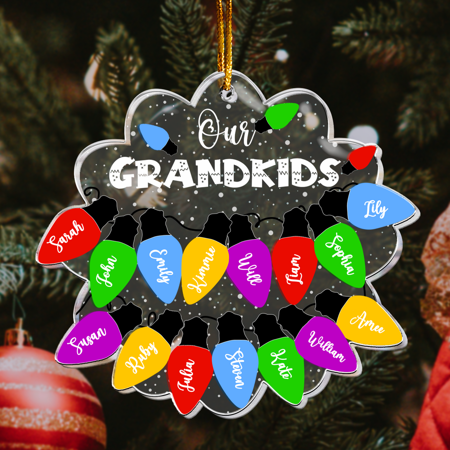 Personalized Our GRANDKIDS Christmas Light Ornament - Custom Name Keepsake for Grandparents
