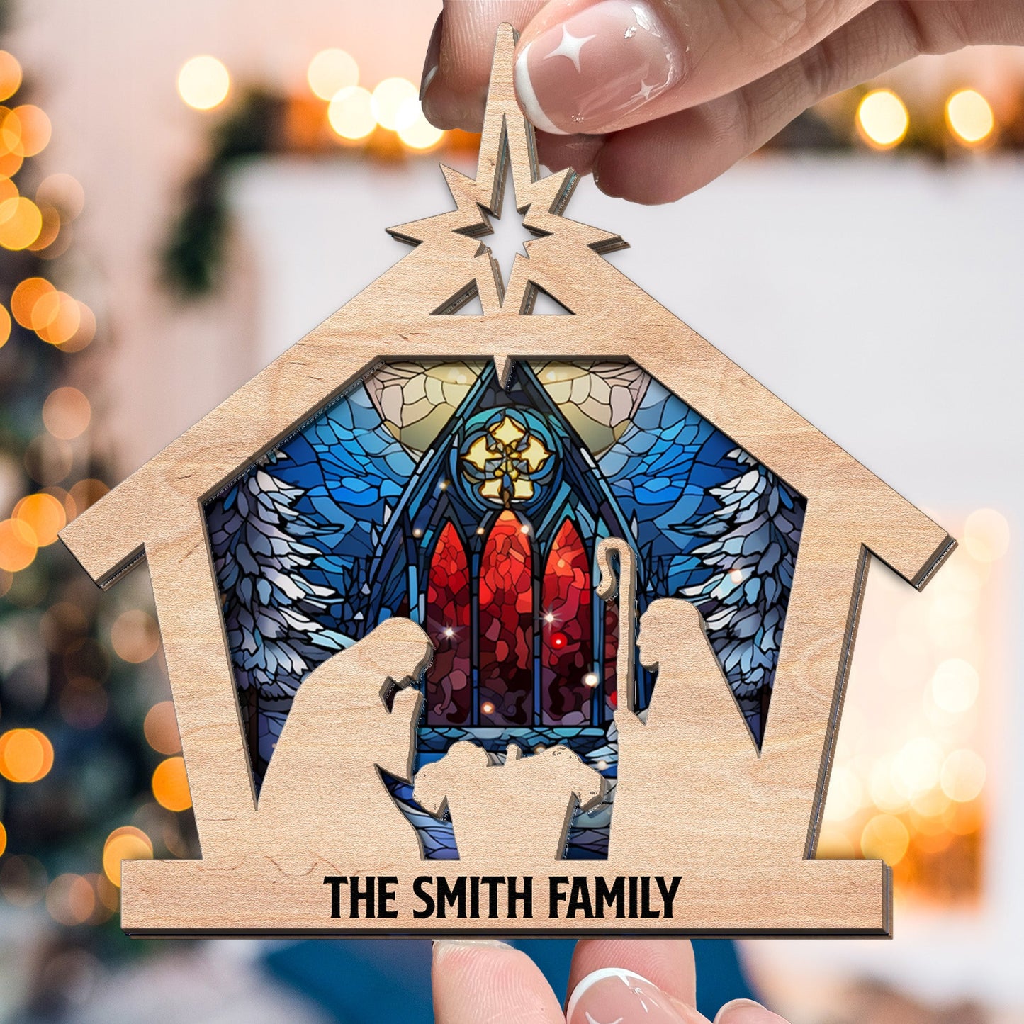 Personalized Nativity Suncatcher Ornament - Custom Family Christmas Gift