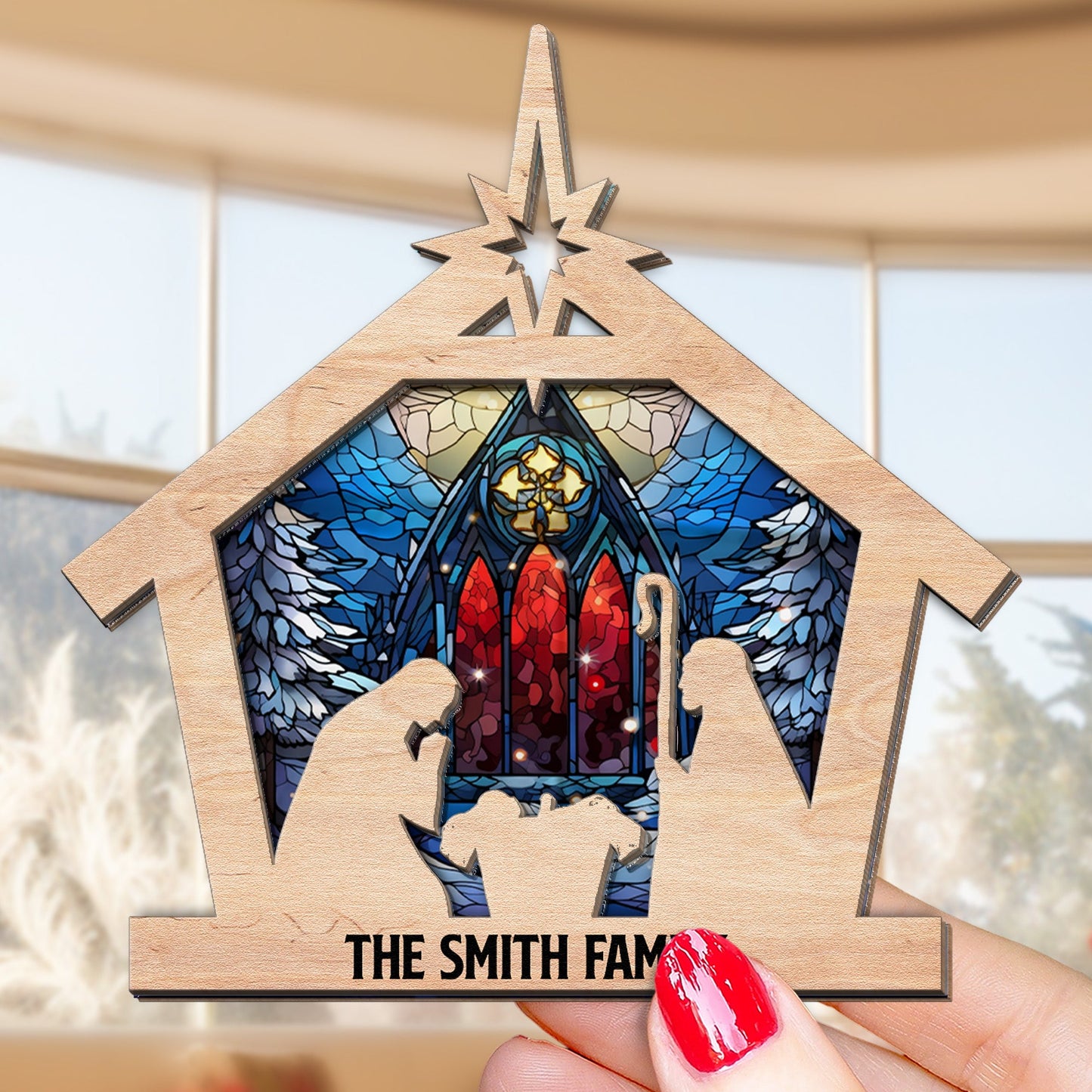 Personalized Nativity Suncatcher Ornament - Custom Family Christmas Gift