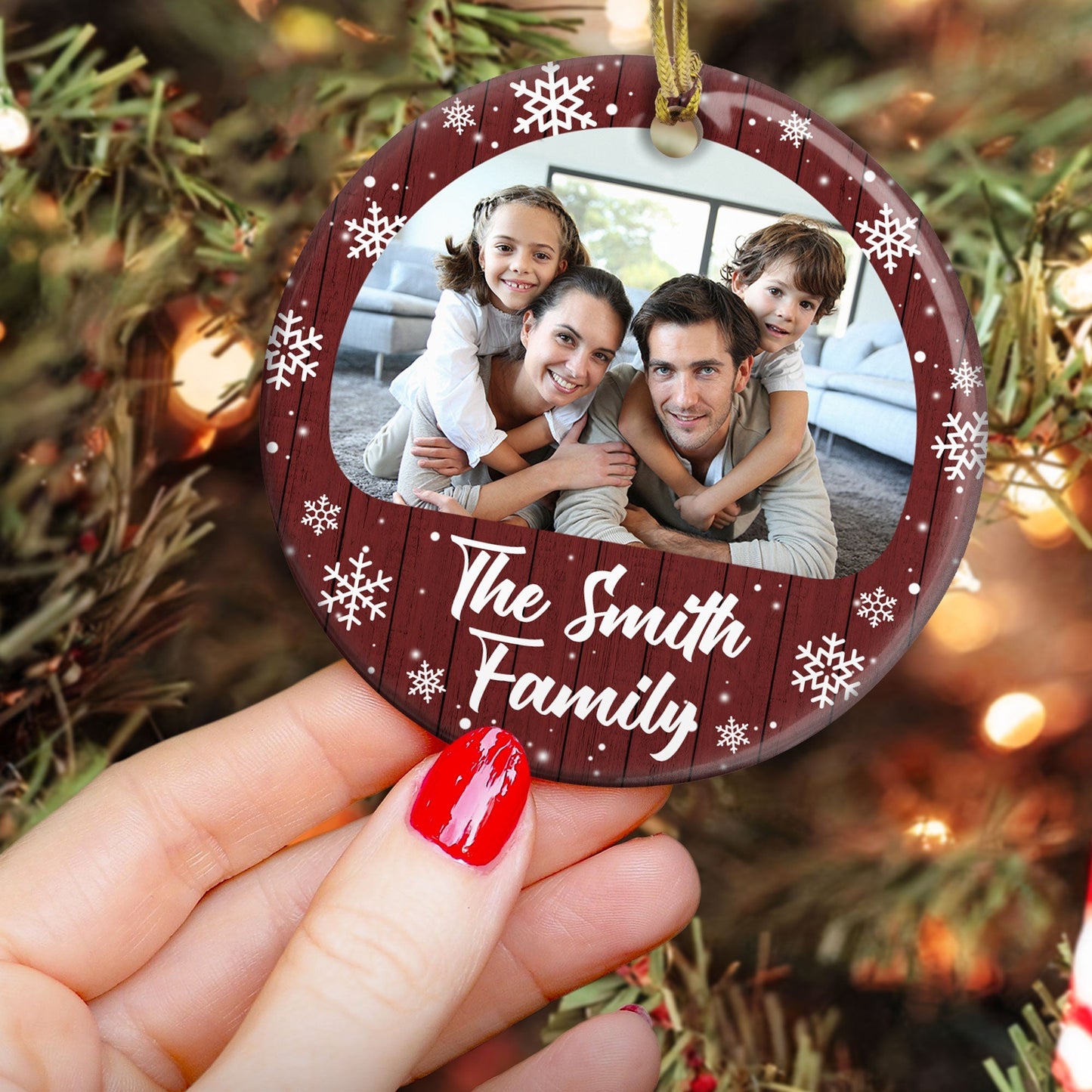 Personalized Family Photo Christmas Ornament - Custom Name Keepsake