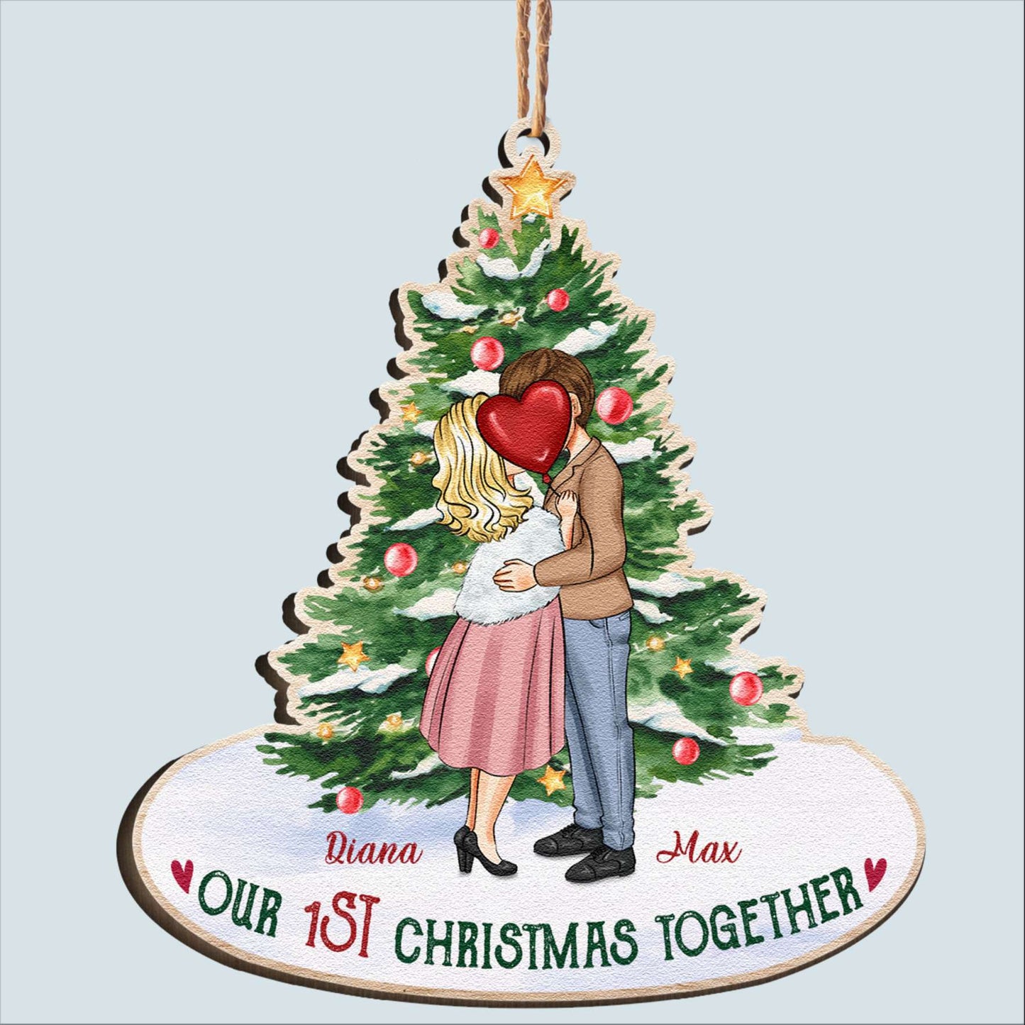 Personalized 'Our 1st Christmas' Couples Wooden Ornament Keepsake Gift