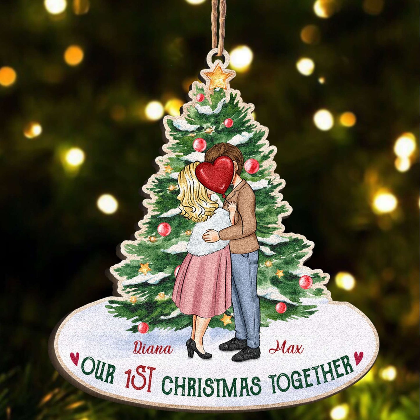 Personalized 'Our 1st Christmas' Couples Wooden Ornament Keepsake Gift