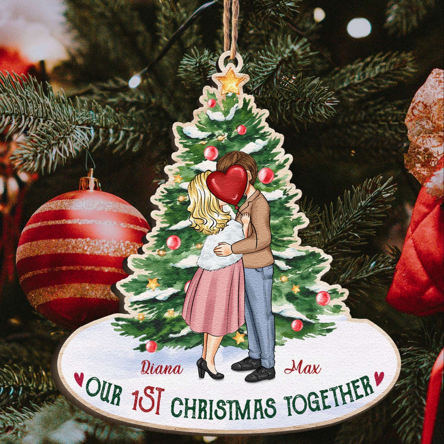 Personalized 'Our 1st Christmas' Couples Wooden Ornament Keepsake Gift