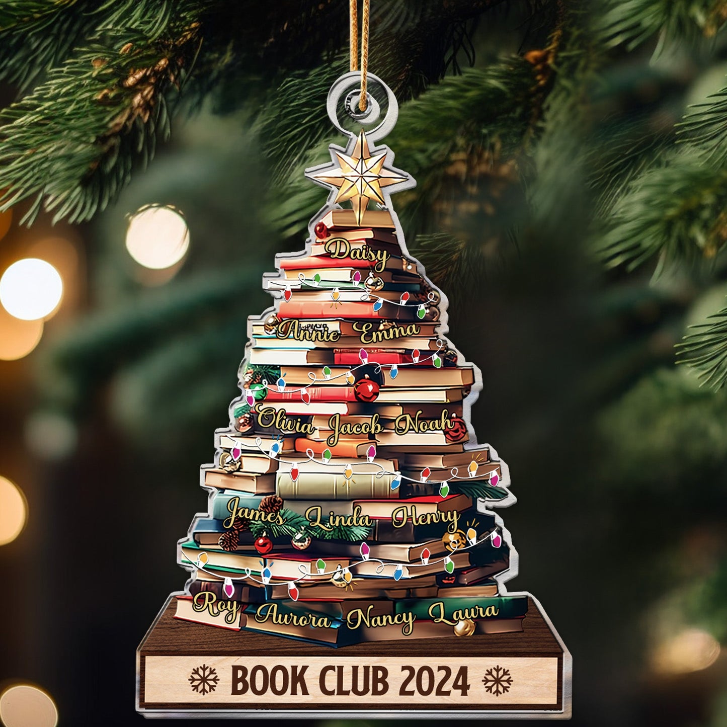 Personalized Book Club Christmas Tree Ornament: Custom Names & Year
