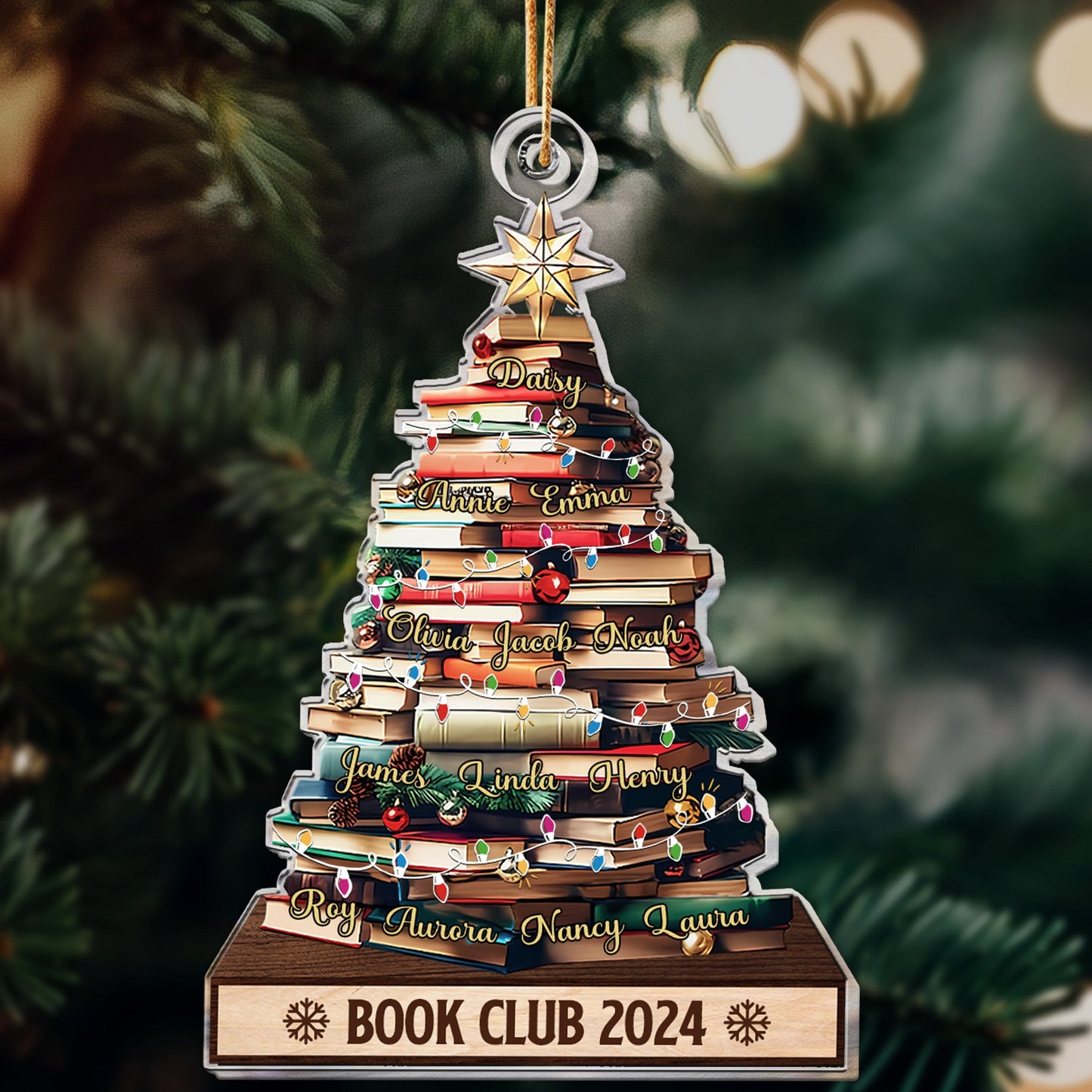 Personalized Book Club Christmas Tree Ornament: Custom Names & Year
