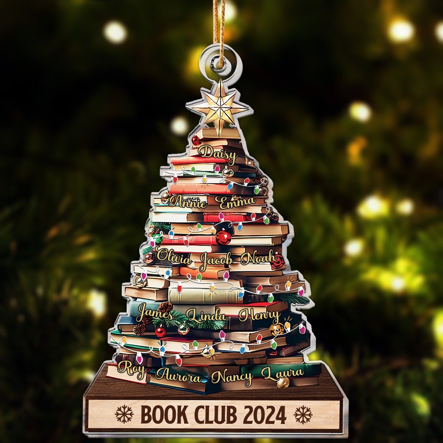 Personalized Book Club Christmas Tree Ornament: Custom Names & Year