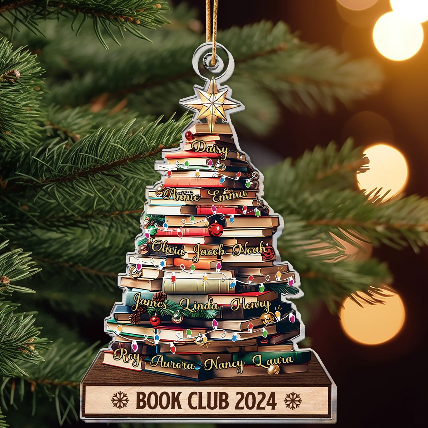 Personalized Book Club Christmas Tree Ornament: Custom Names & Year