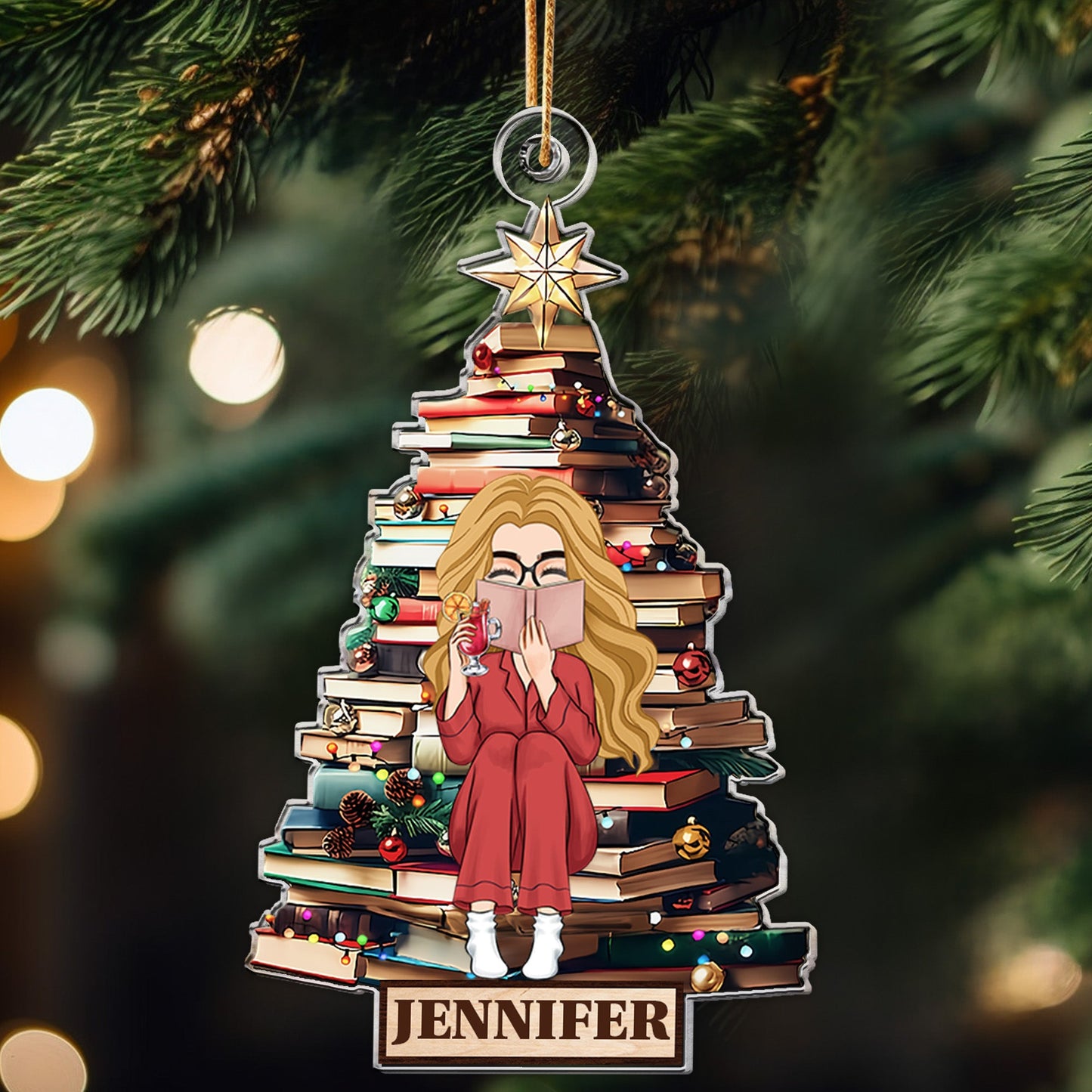 Personalized 'Girl Loves Books' Christmas Ornament - Custom Reading Gift