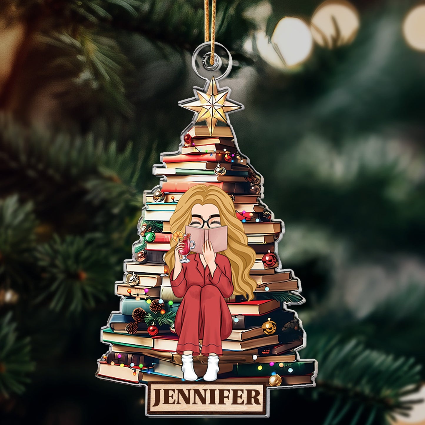 Personalized 'Girl Loves Books' Christmas Ornament - Custom Reading Gift