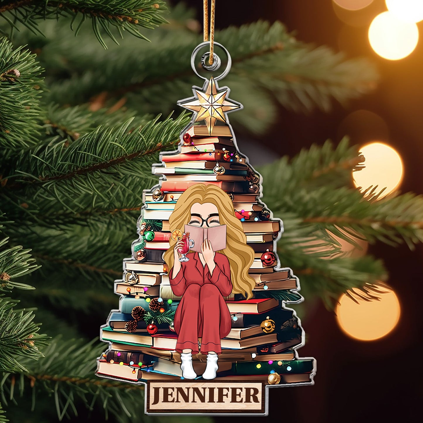 Personalized 'Girl Loves Books' Christmas Ornament - Custom Reading Gift