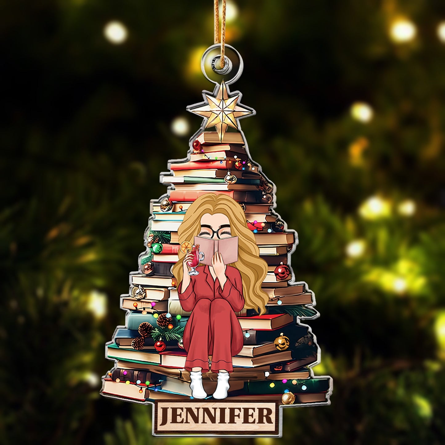Personalized 'Girl Loves Books' Christmas Ornament - Custom Reading Gift