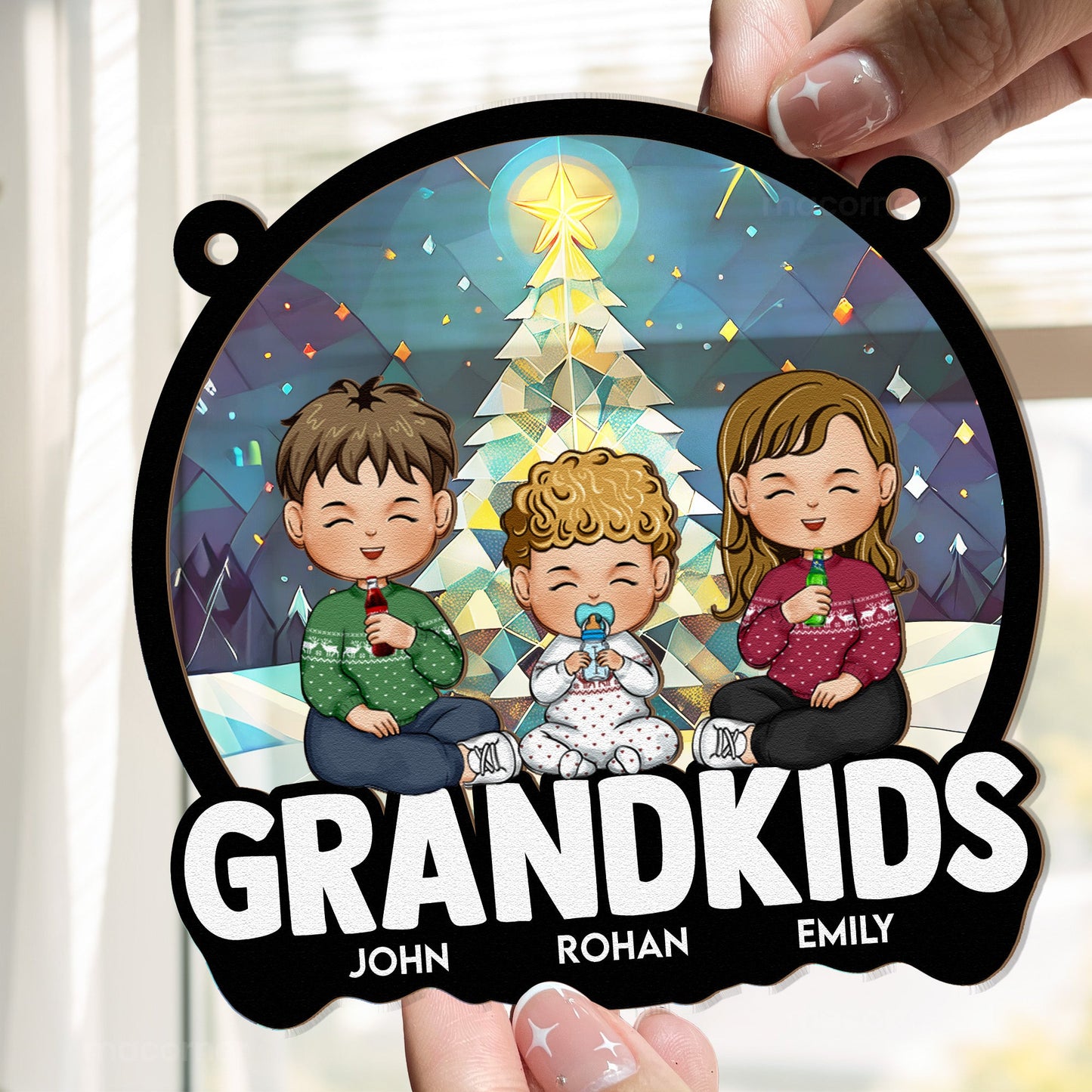 Personalized Grandkids Christmas Suncatcher - Custom Window Ornament for Grandparents