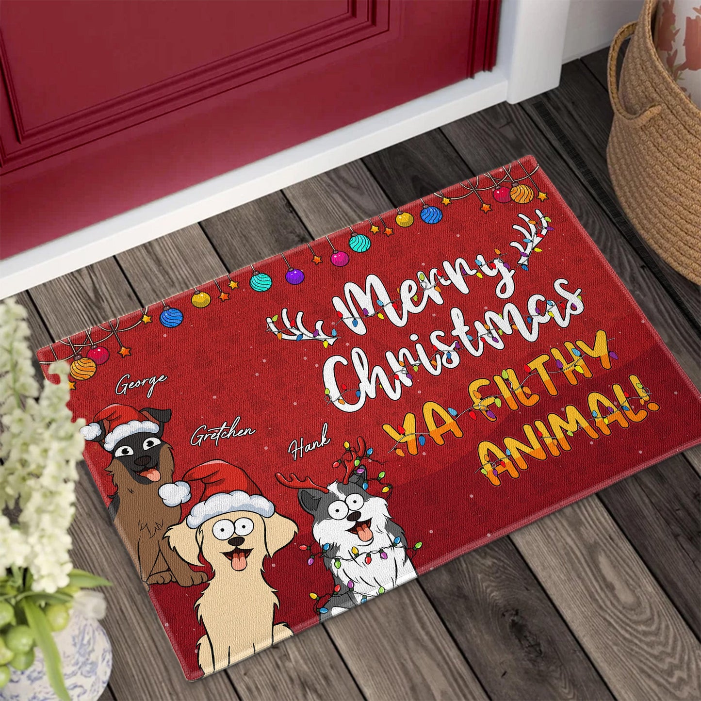 Personalized Christmas Dog Doormat: 'Merry Christmas Ya Filthy Animal!'