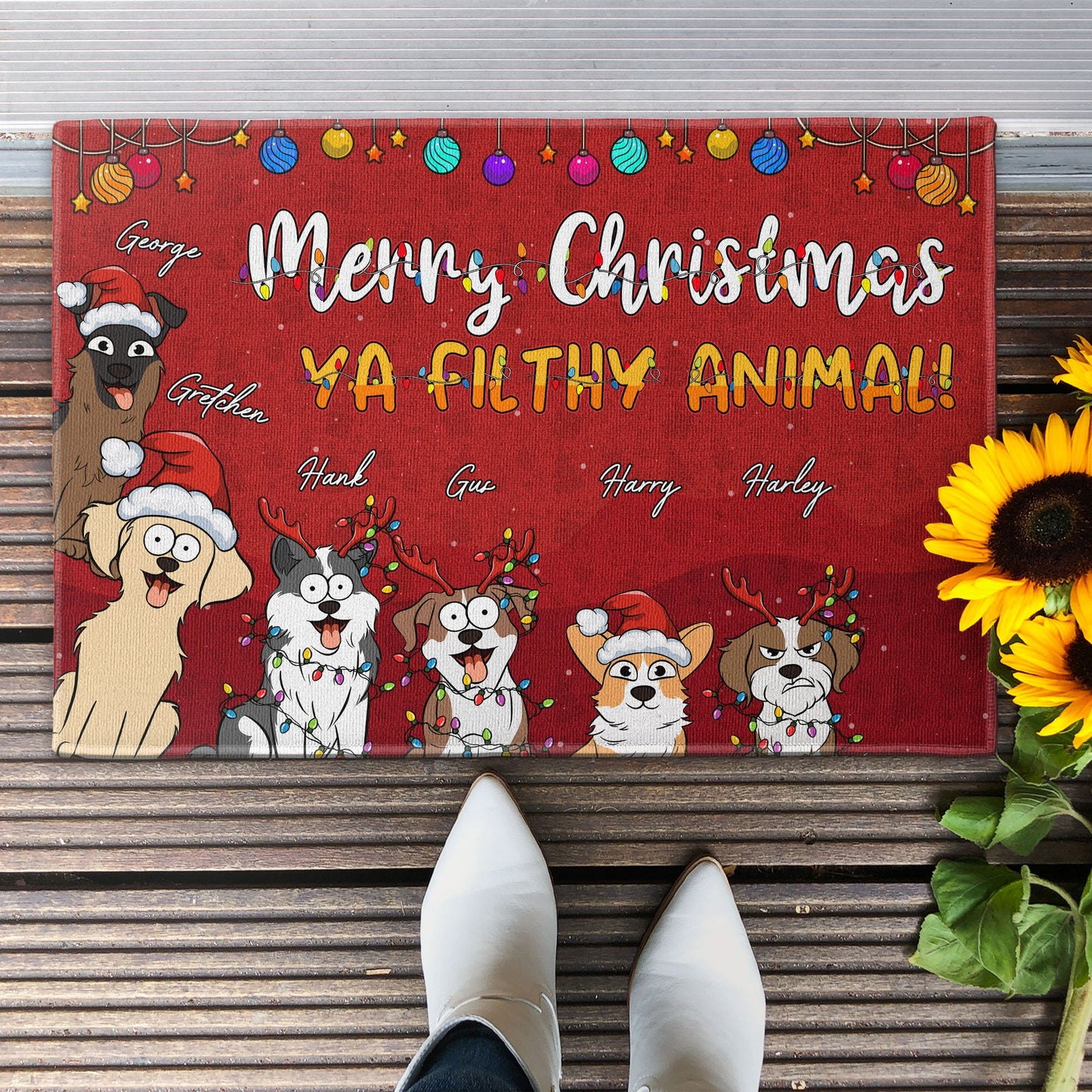 Personalized Christmas Dog Doormat: 'Merry Christmas Ya Filthy Animal!'