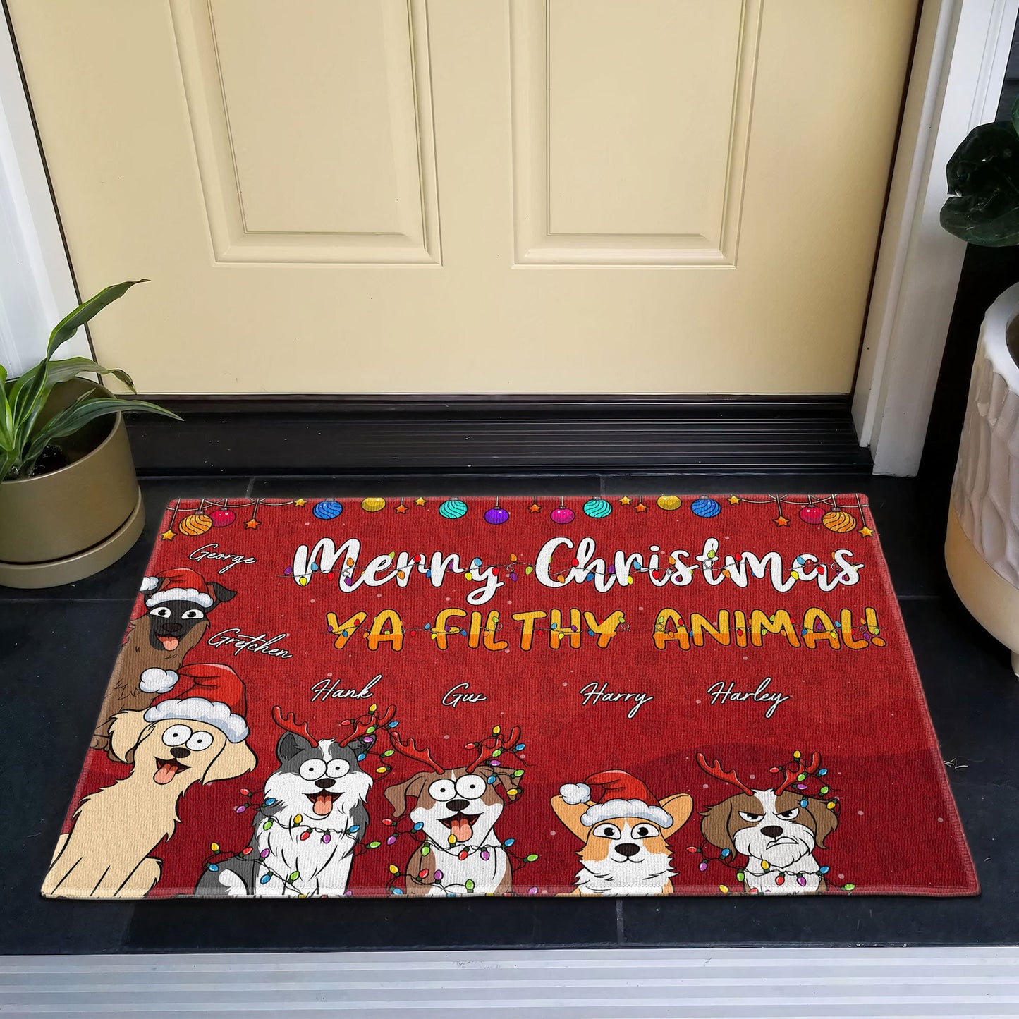 Personalized Christmas Dog Doormat: 'Merry Christmas Ya Filthy Animal!'