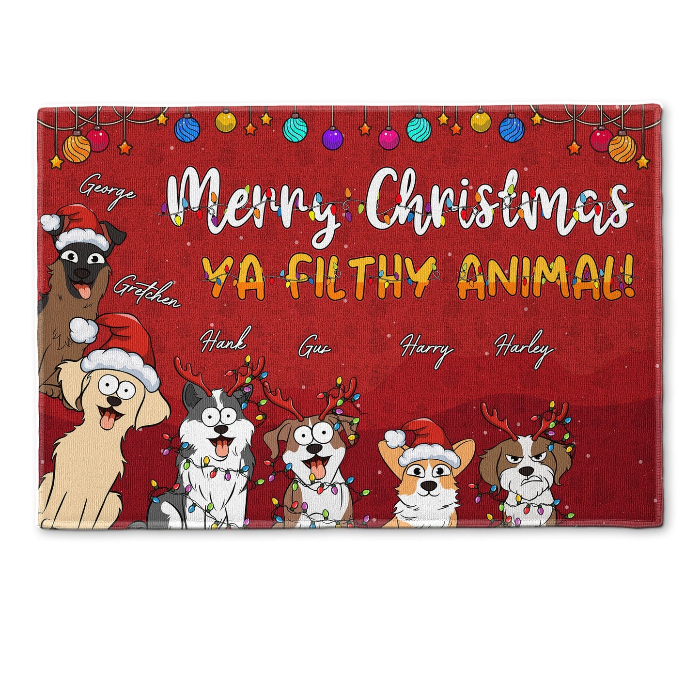 Personalized Christmas Dog Doormat: 'Merry Christmas Ya Filthy Animal!'