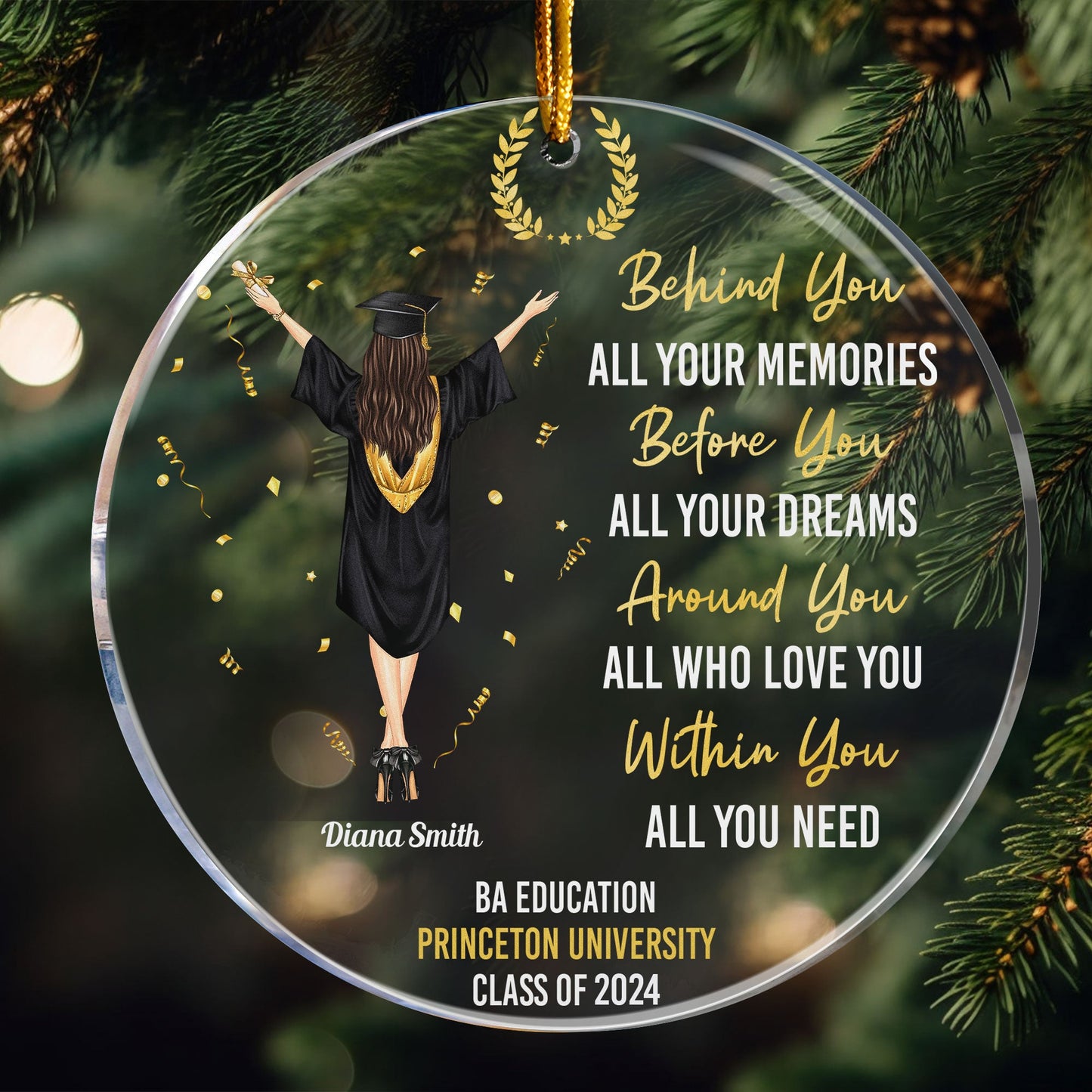 Custom Graduation Ornament: "Behind You All Your Memories" - Class of 2024