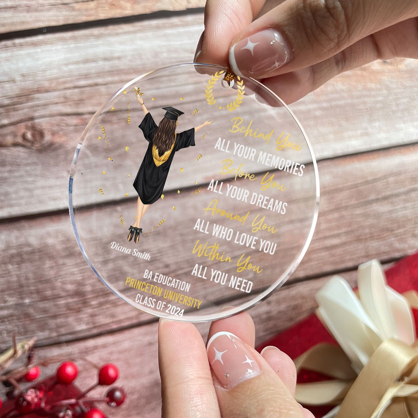 Custom Graduation Ornament: "Behind You All Your Memories" - Class of 2024