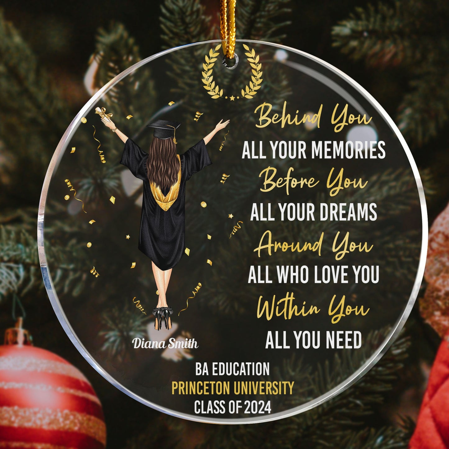 Custom Graduation Ornament: "Behind You All Your Memories" - Class of 2024