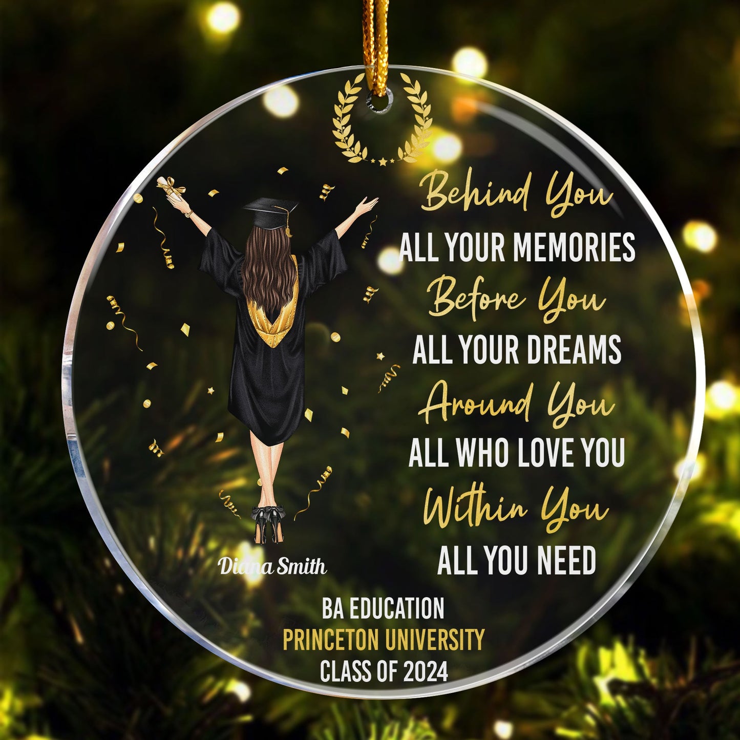 Custom Graduation Ornament: "Behind You All Your Memories" - Class of 2024