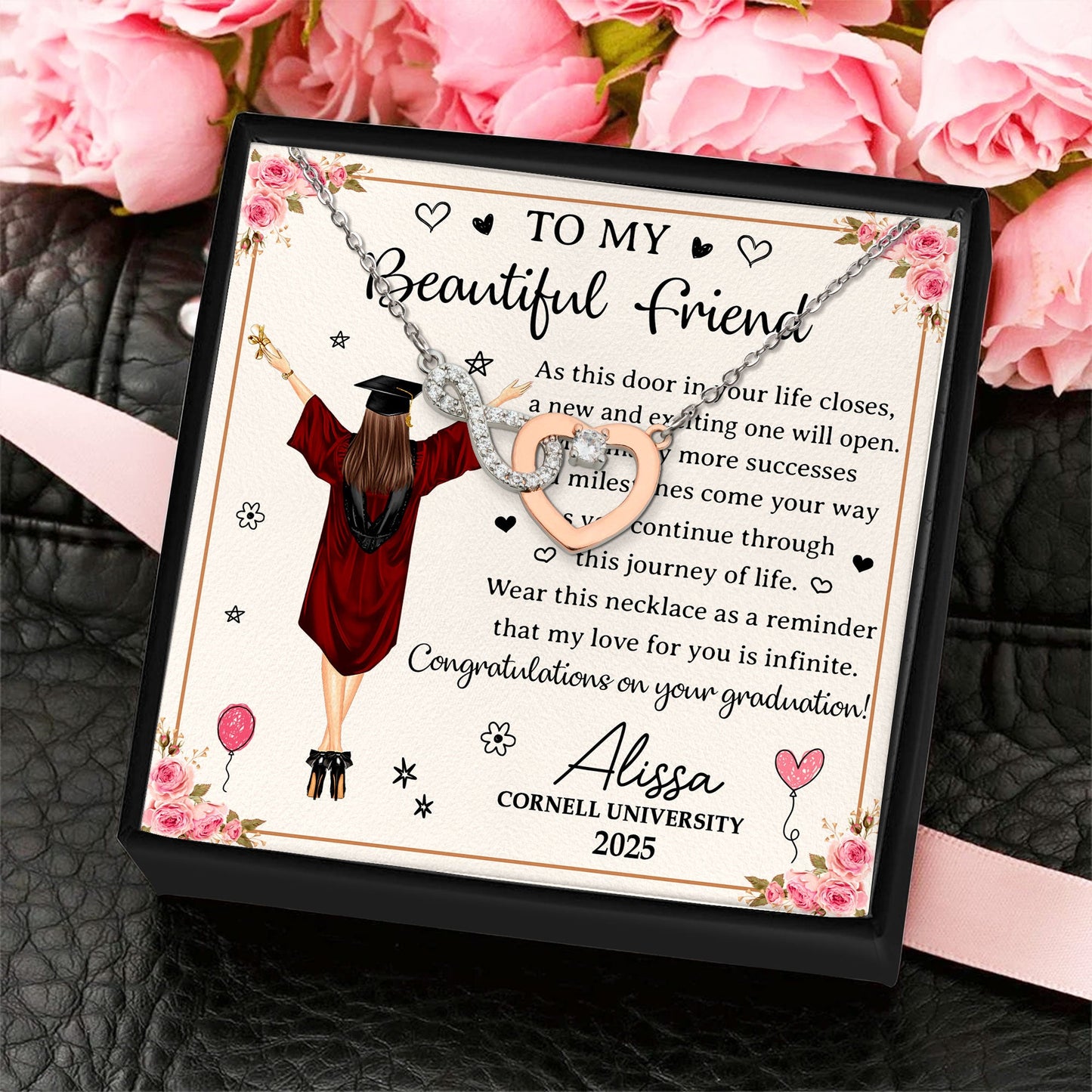 Heartfelt Personalized Graduation Infinity Heart Necklace Gift for Friend