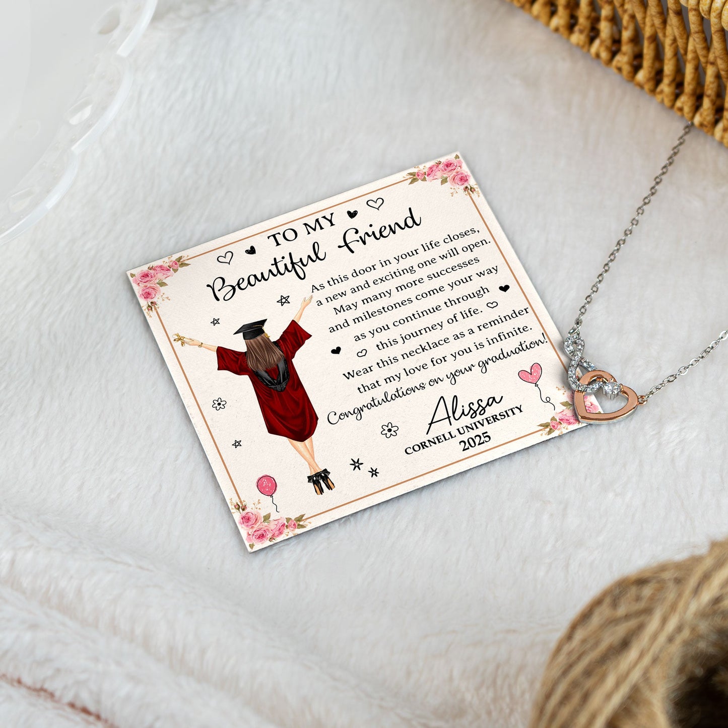 Heartfelt Personalized Graduation Infinity Heart Necklace Gift for Friend