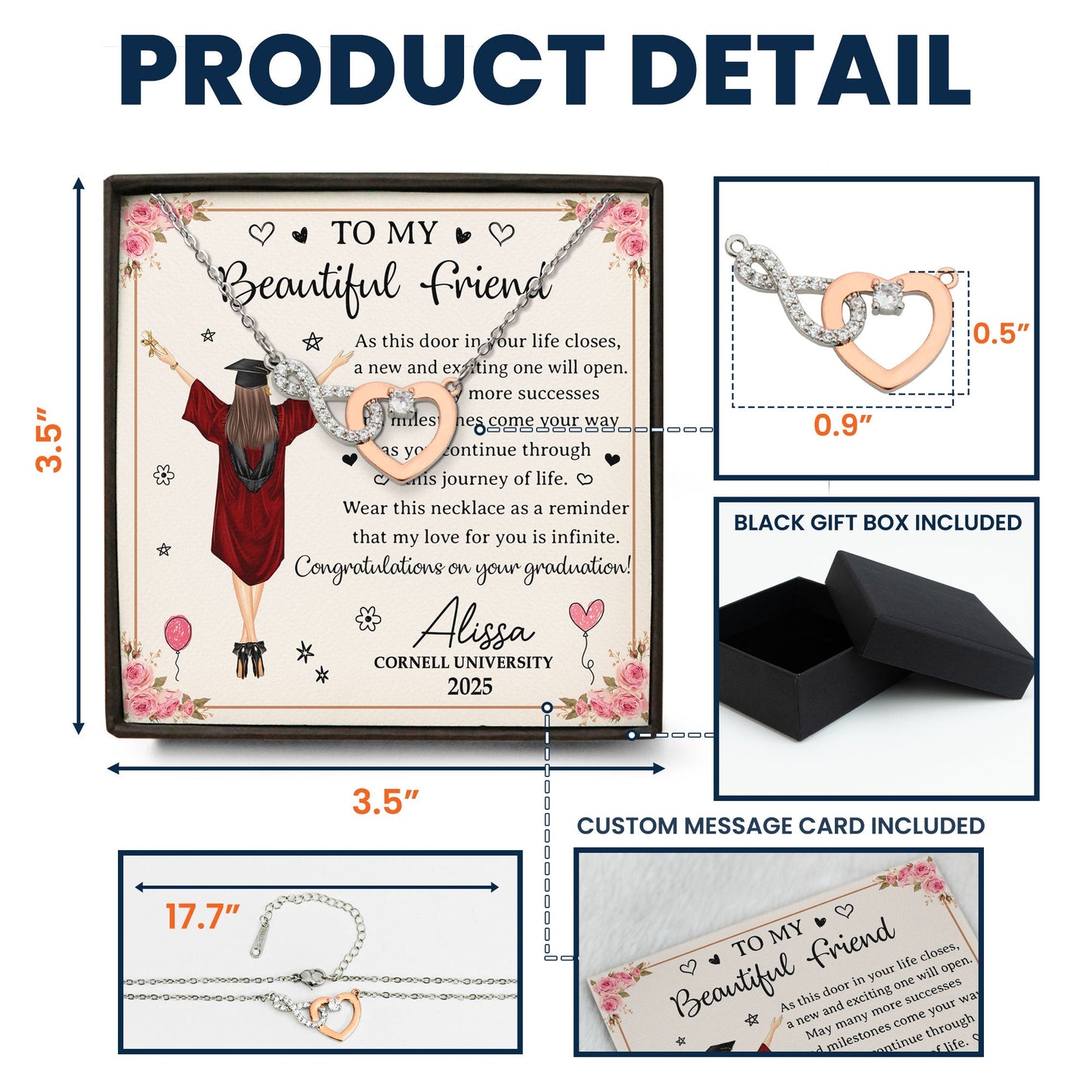 Heartfelt Personalized Graduation Infinity Heart Necklace Gift for Friend