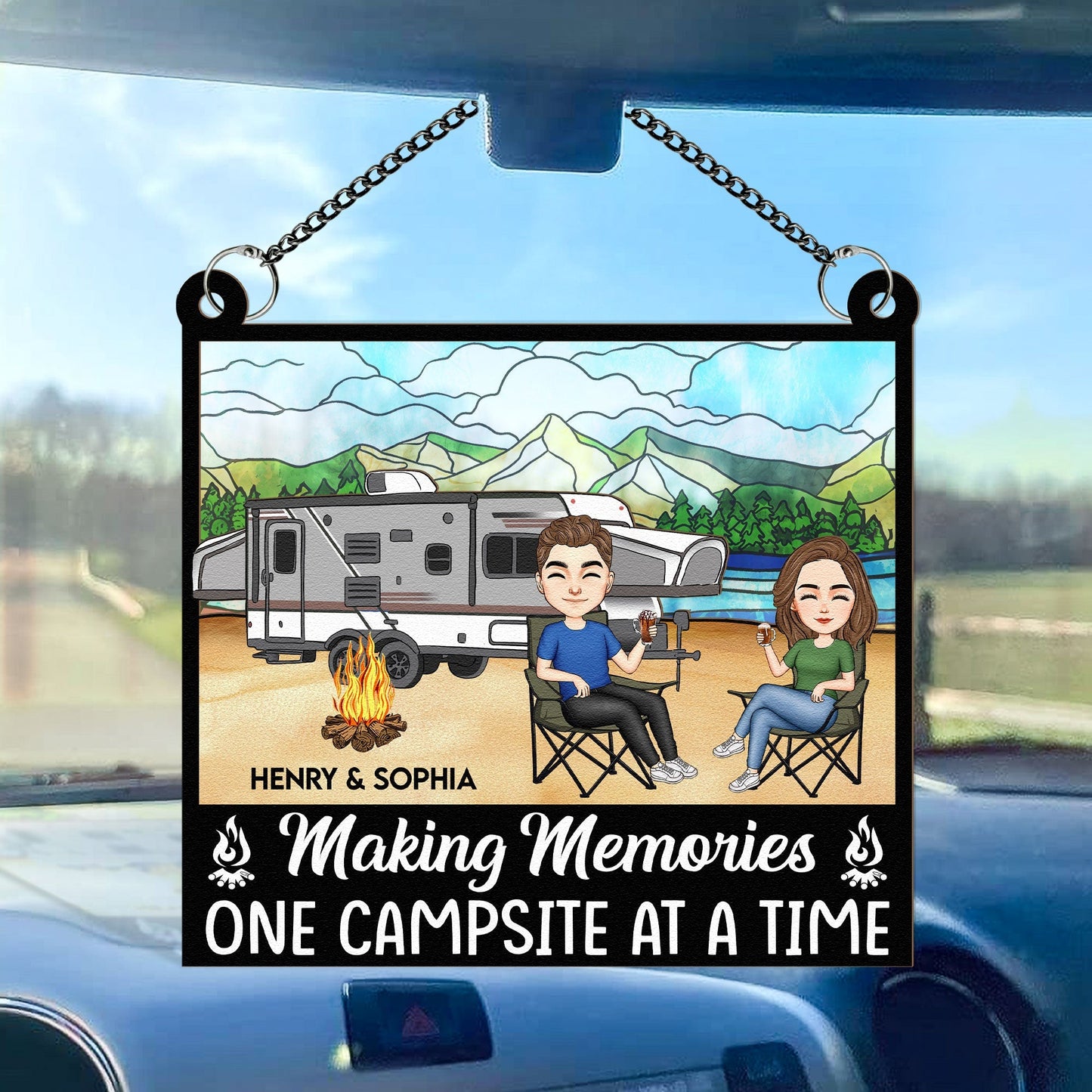 Personalized Camping Couple Suncatcher Ornament: Making Memories