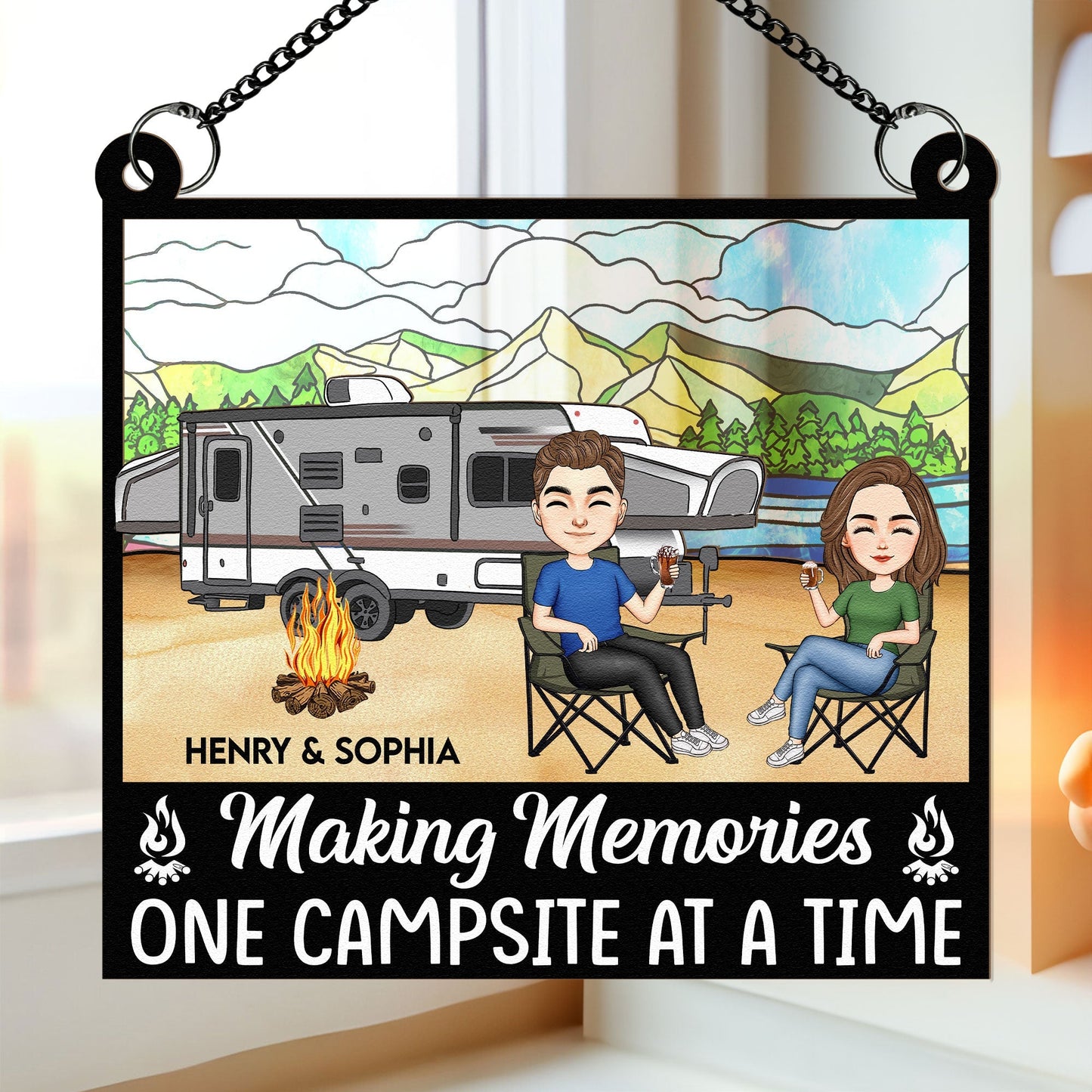 Personalized Camping Couple Suncatcher Ornament: Making Memories