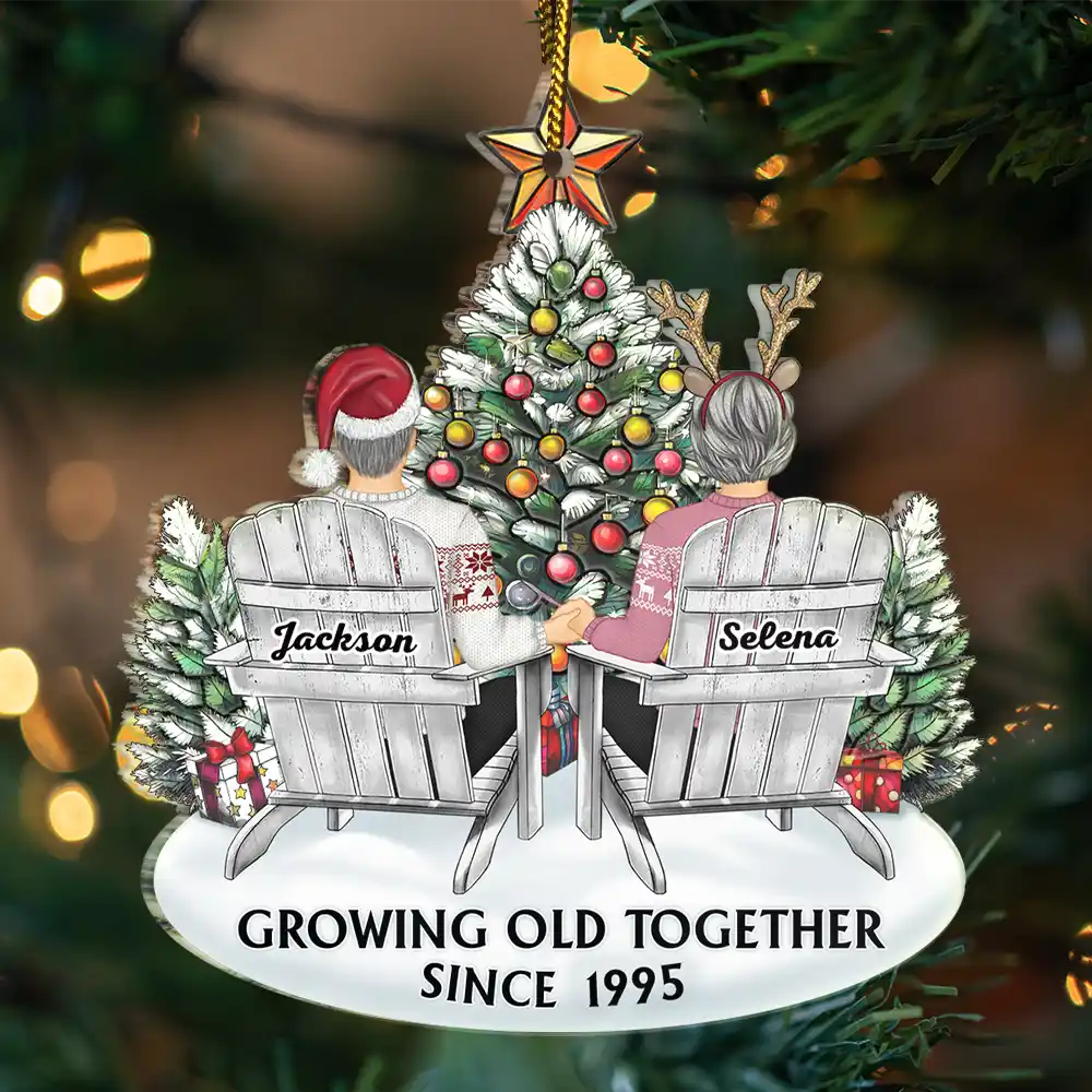 Gift For Couples, Old Couples ,Gift For Husband, Gift For Wife, Love - Couple Growing Old Together Since - Personalized Custom Shaped Acrylic Ornament