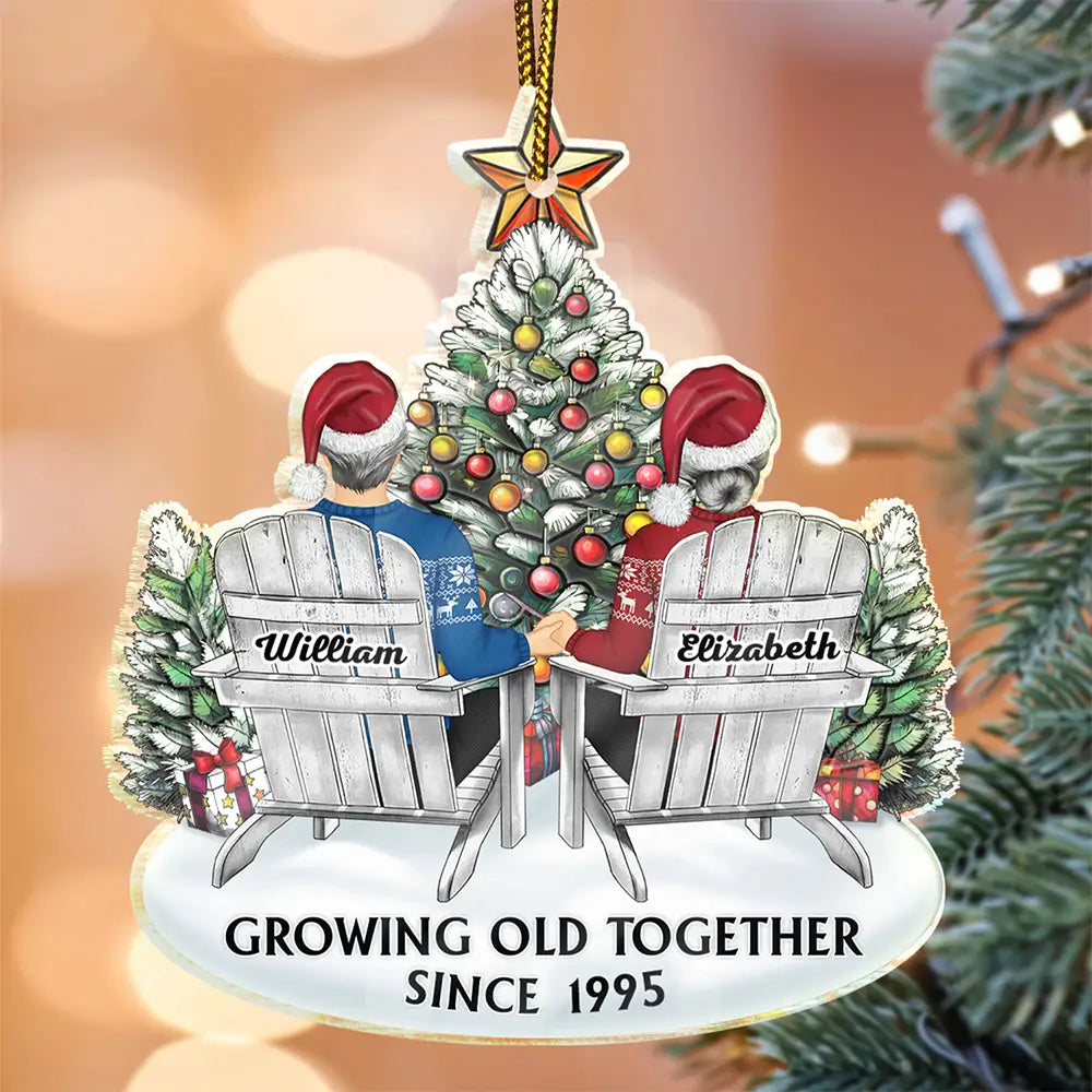 Gift For Couples, Old Couples ,Gift For Husband, Gift For Wife, Love - Couple Growing Old Together Since - Personalized Custom Shaped Acrylic Ornament