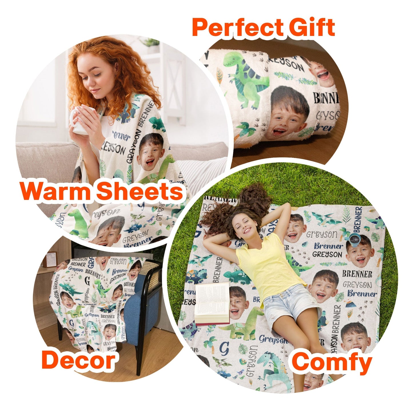 Custom Dinosaur Face Blanket - Personalized with Kid’s Photo