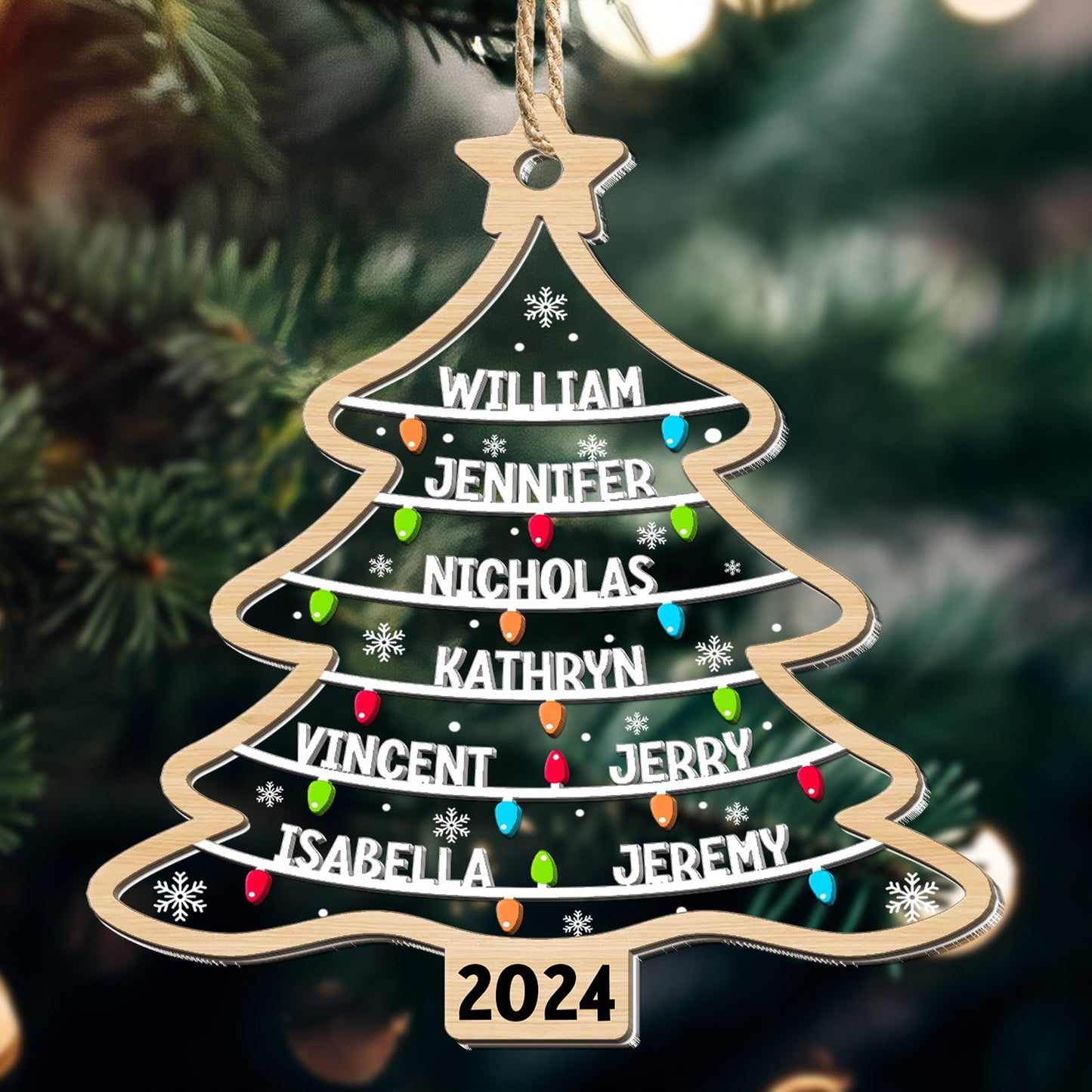 Cherished Personalized Family Christmas Ornament 2024 - Wood & Acrylic
