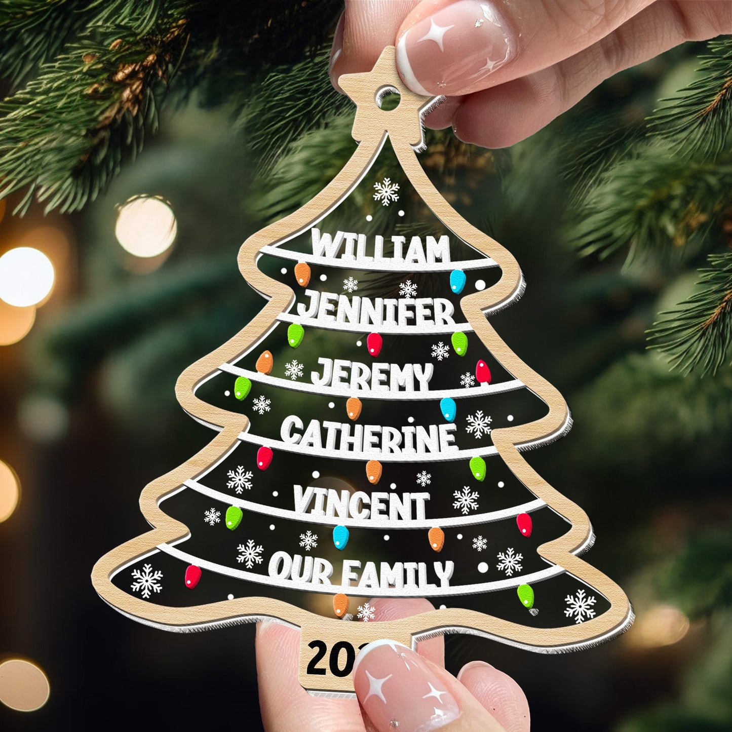 Cherished Personalized Family Christmas Ornament 2024 - Wood & Acrylic
