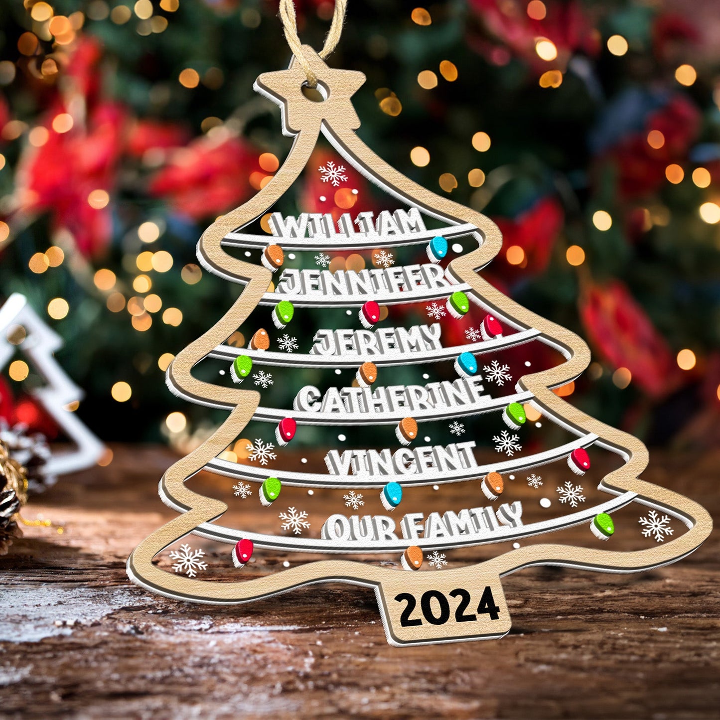 Cherished Personalized Family Christmas Ornament 2024 - Wood & Acrylic