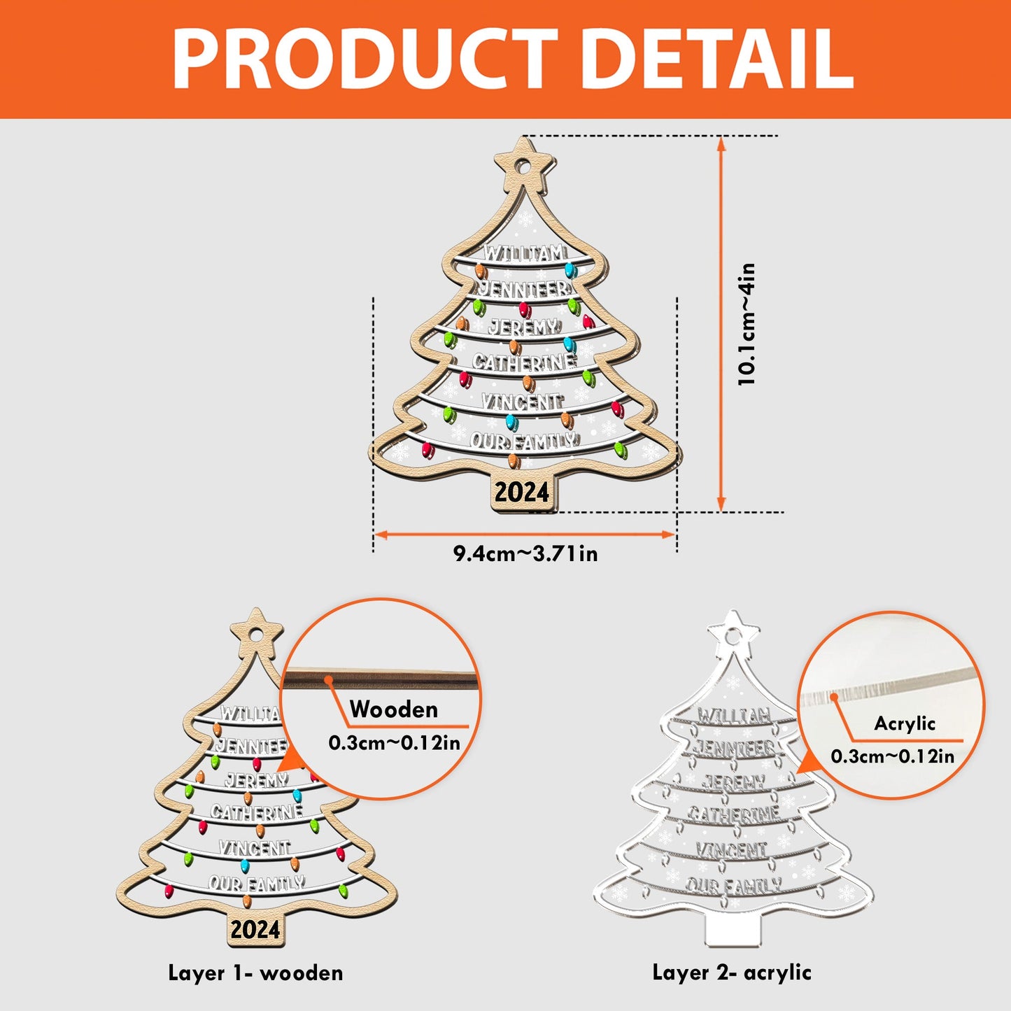 Cherished Personalized Family Christmas Ornament 2024 - Wood & Acrylic