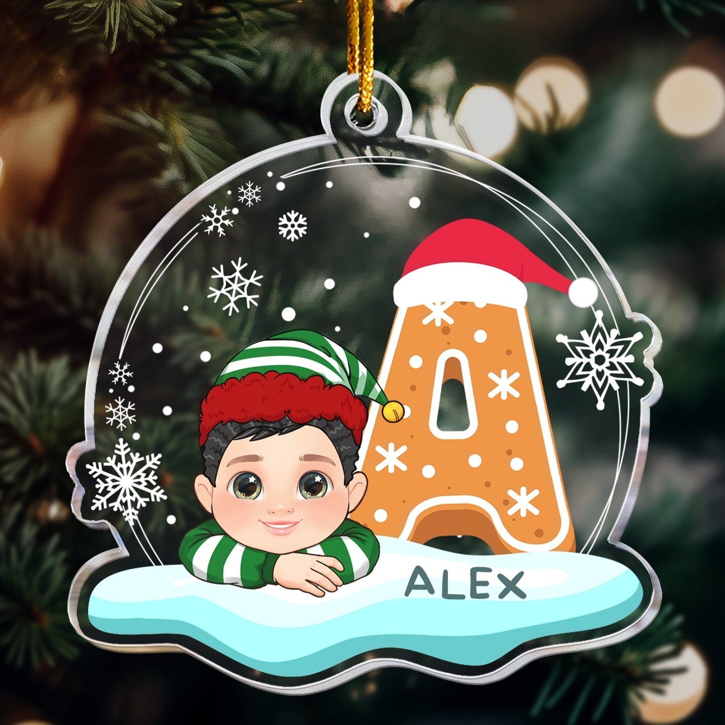 Heartfelt Personalized Initial & Name Christmas Ornament for Kids