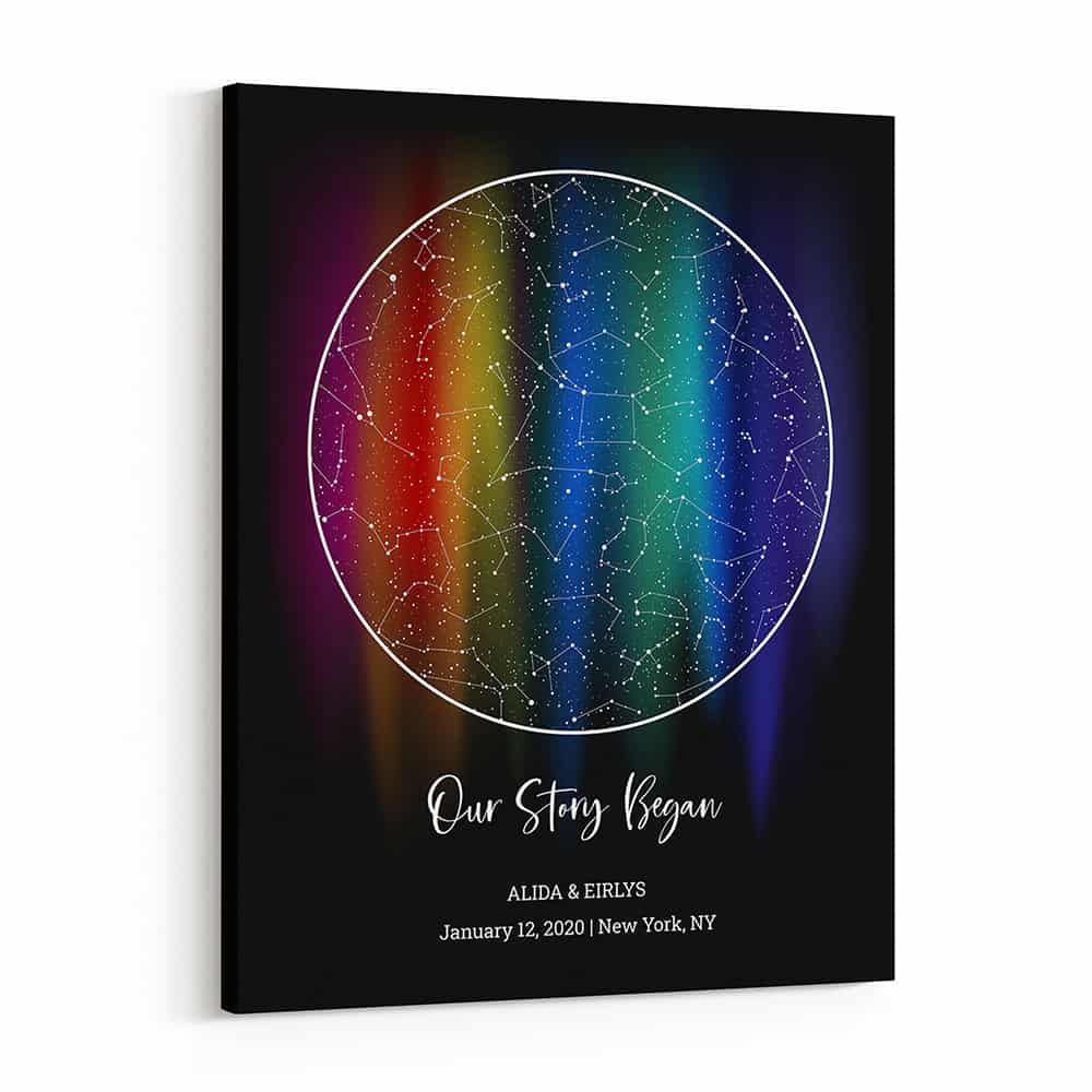 Custom "Our Story Began" Rainbow Star Map Canvas - Personalized Couples Gift