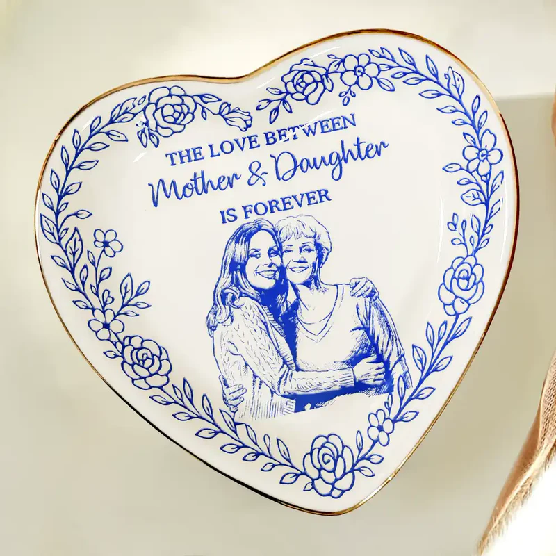 “I Love You” Custom Photo Pencil Sketch Ring Dish - Personalized Gift for Mom & Grandma