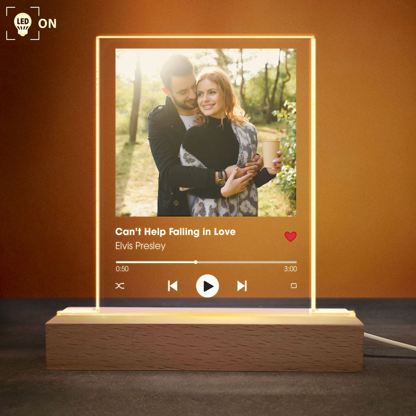 Personalized Song & Photo LED Light: "Can't Help Falling in Love" Gift for Couples