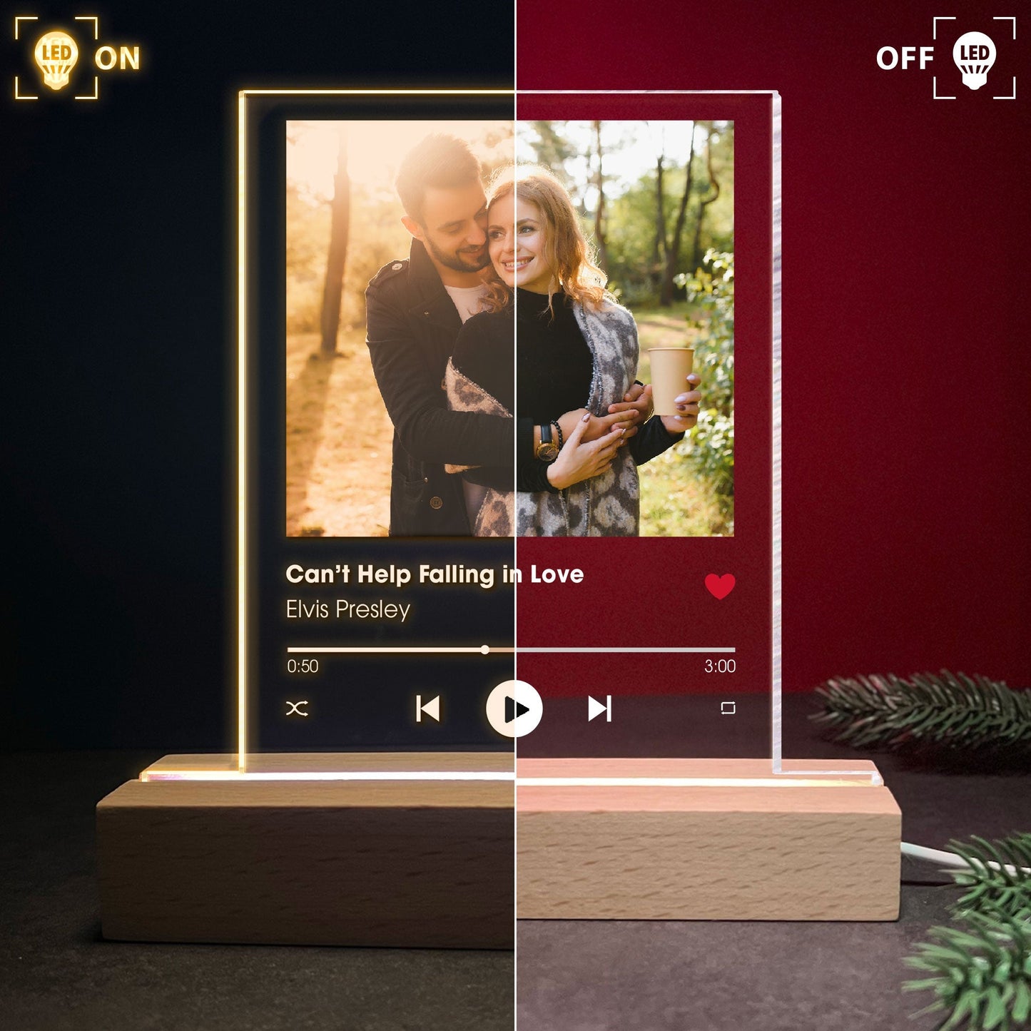 Personalized Song & Photo LED Light: "Can't Help Falling in Love" Gift for Couples