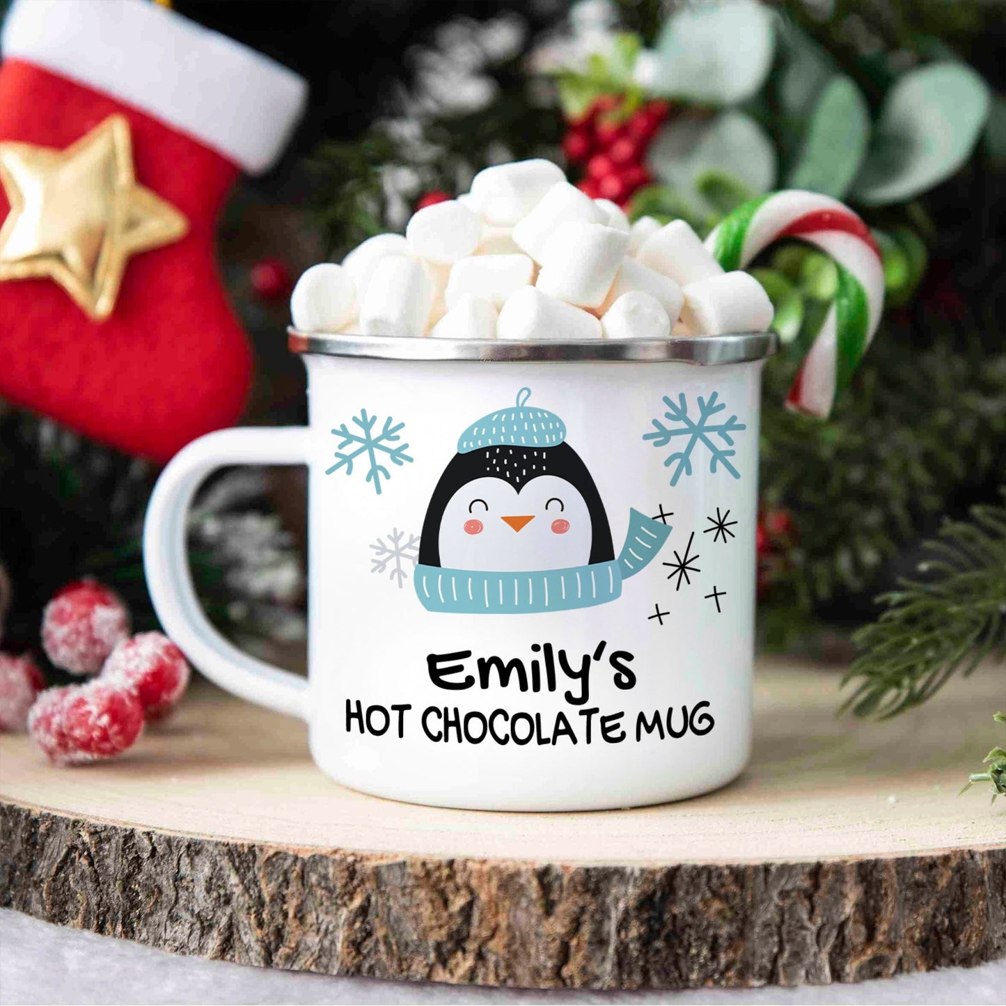 Personalized Kids' Christmas Hot Chocolate Enamel Mug - Cute Reindeer