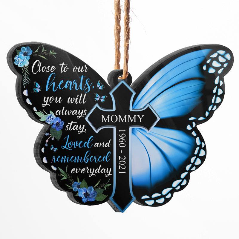 Personalized Memorial For Loved One Butterfly Ornament for Mom: 'Close to Our Hearts'