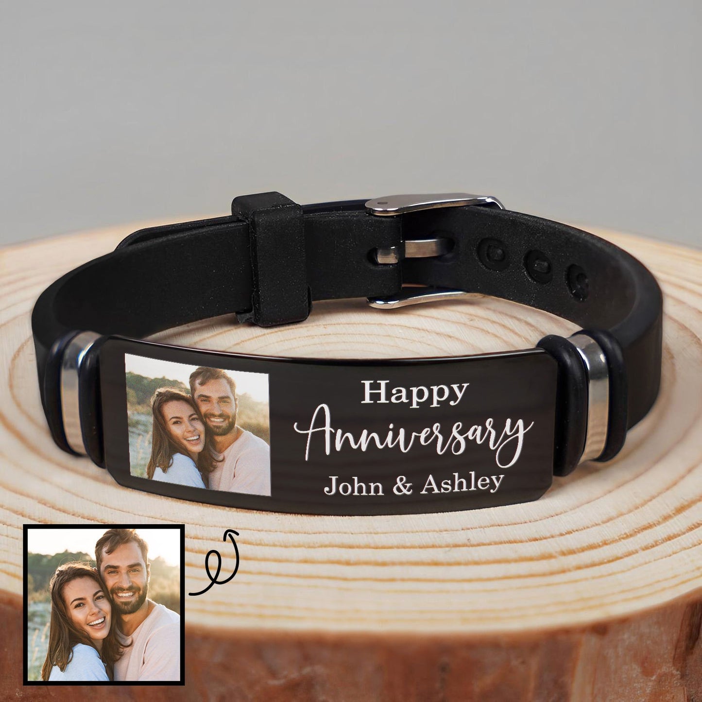Personalized Photo Engraved Bracelet - 'Happy Anniversary' Custom Gift