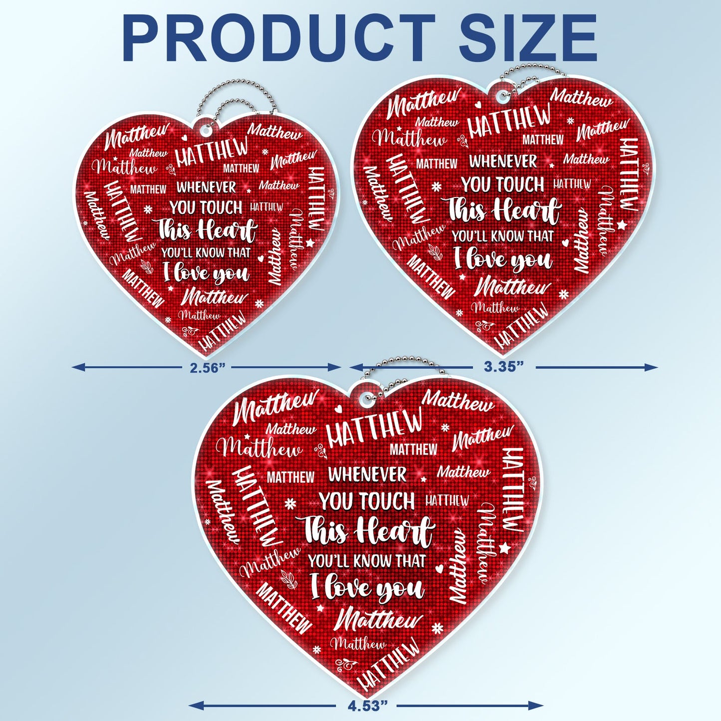 Heartfelt Personalized Car Hanger with Family Names - Whenever You Touch This Heart.