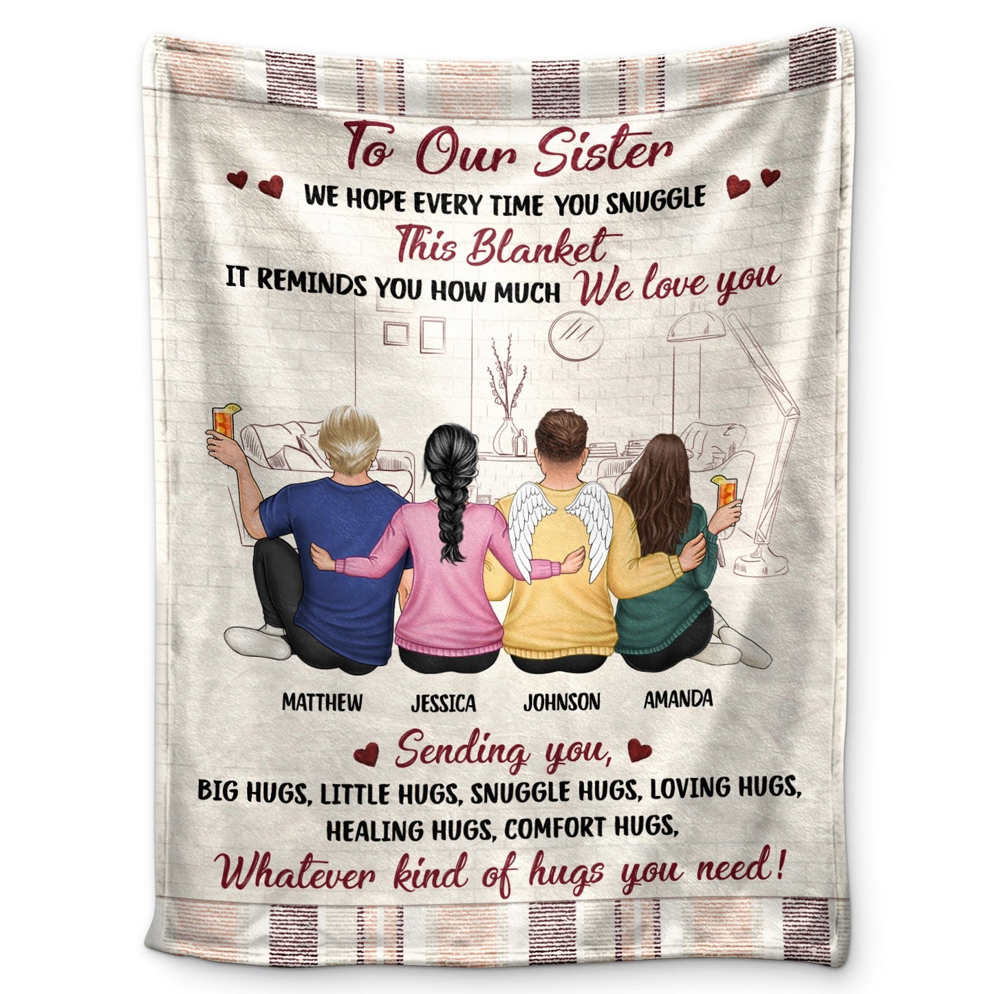 Personalized 'Sending Hugs' Blanket - Custom Gift for Siblings & Friends