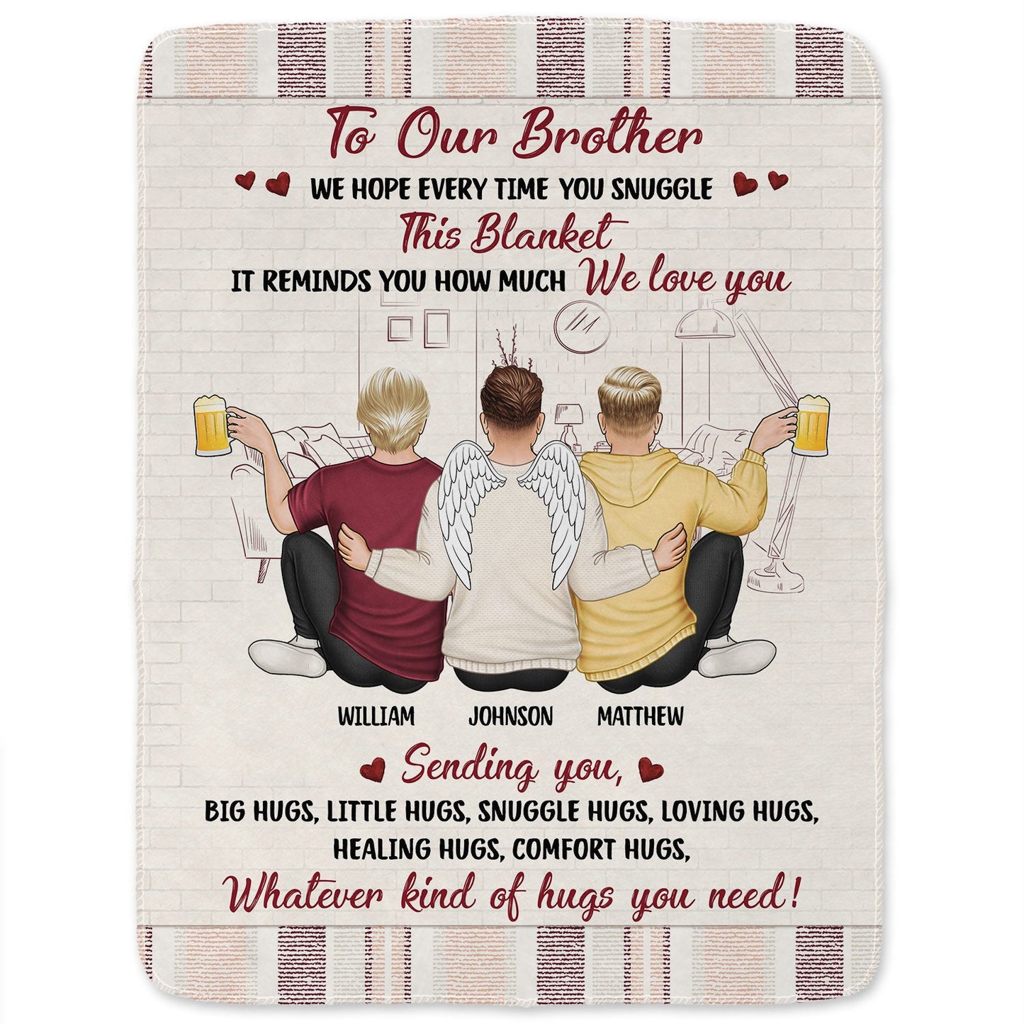 Personalized 'Sending Hugs' Blanket - Custom Gift for Siblings & Friends